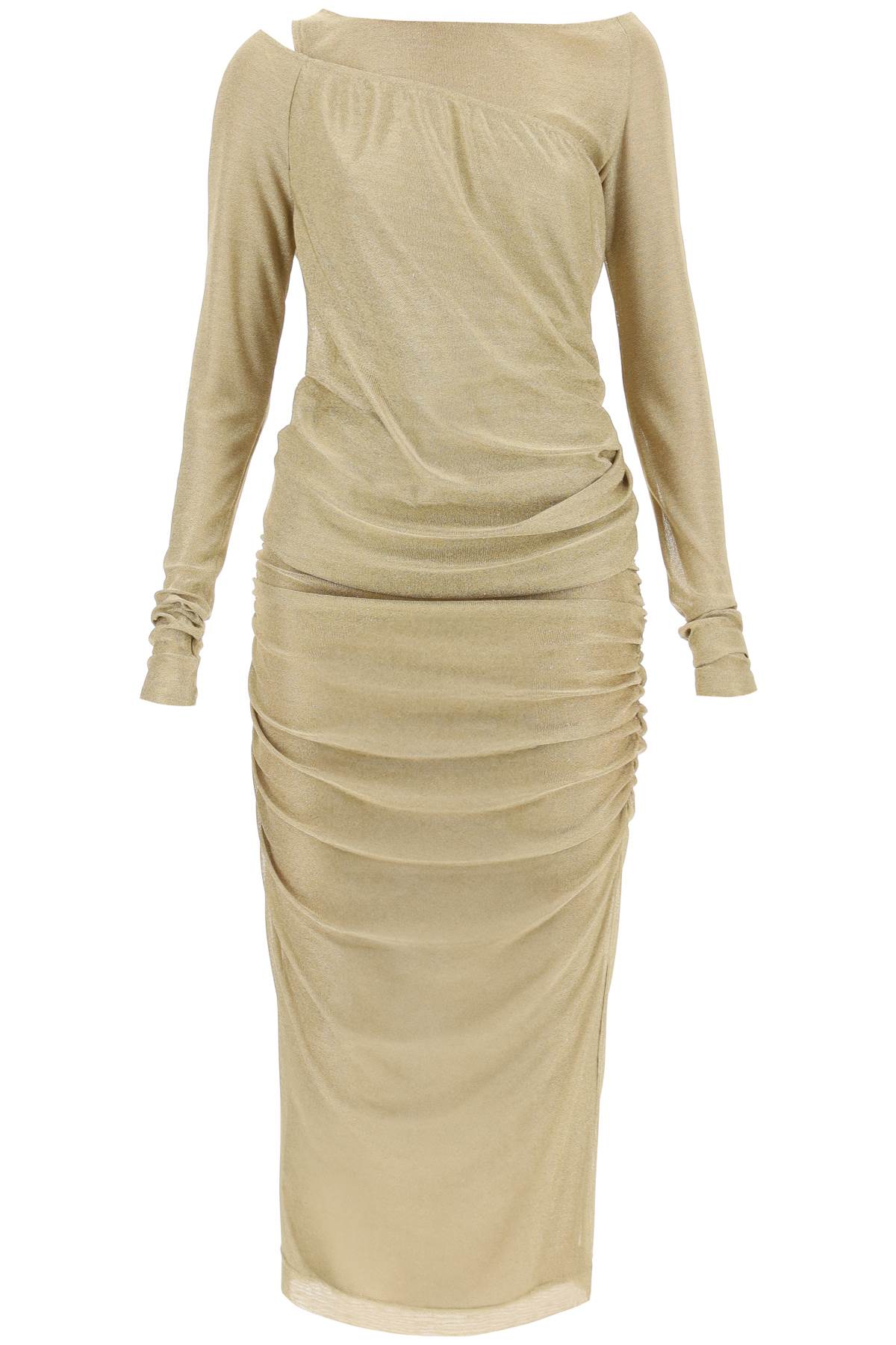 Shop Dolce & Gabbana Long Dress In Lurex Knit In Oro (gold)