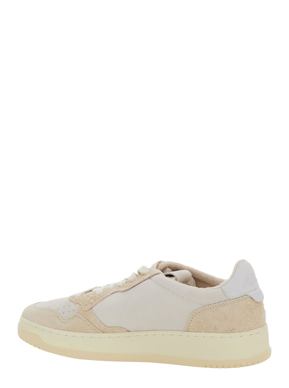 Shop Autry Medalist Low White Sneakers With Suede Inserts And Contrasting Heel Tab In Leather Man In Beige