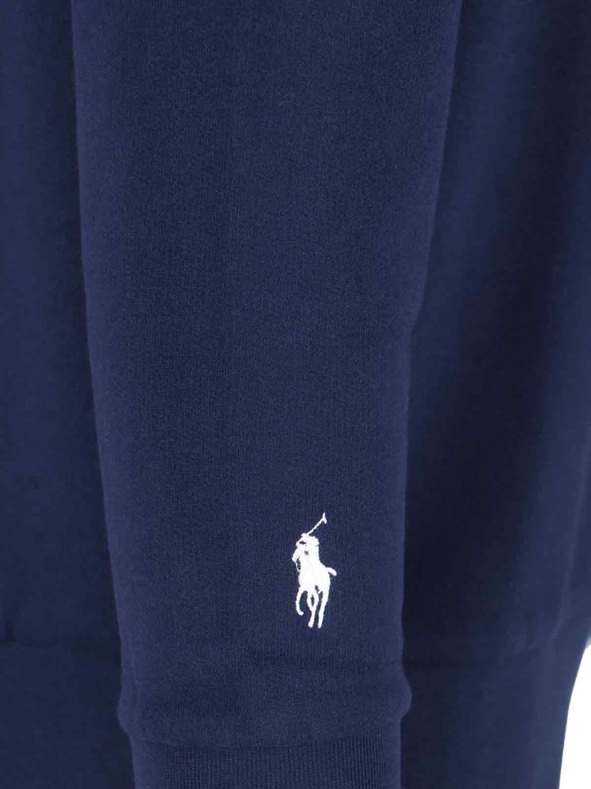 Shop Polo Ralph Lauren Logo Cropped Sweatshirt Fleece In Navy