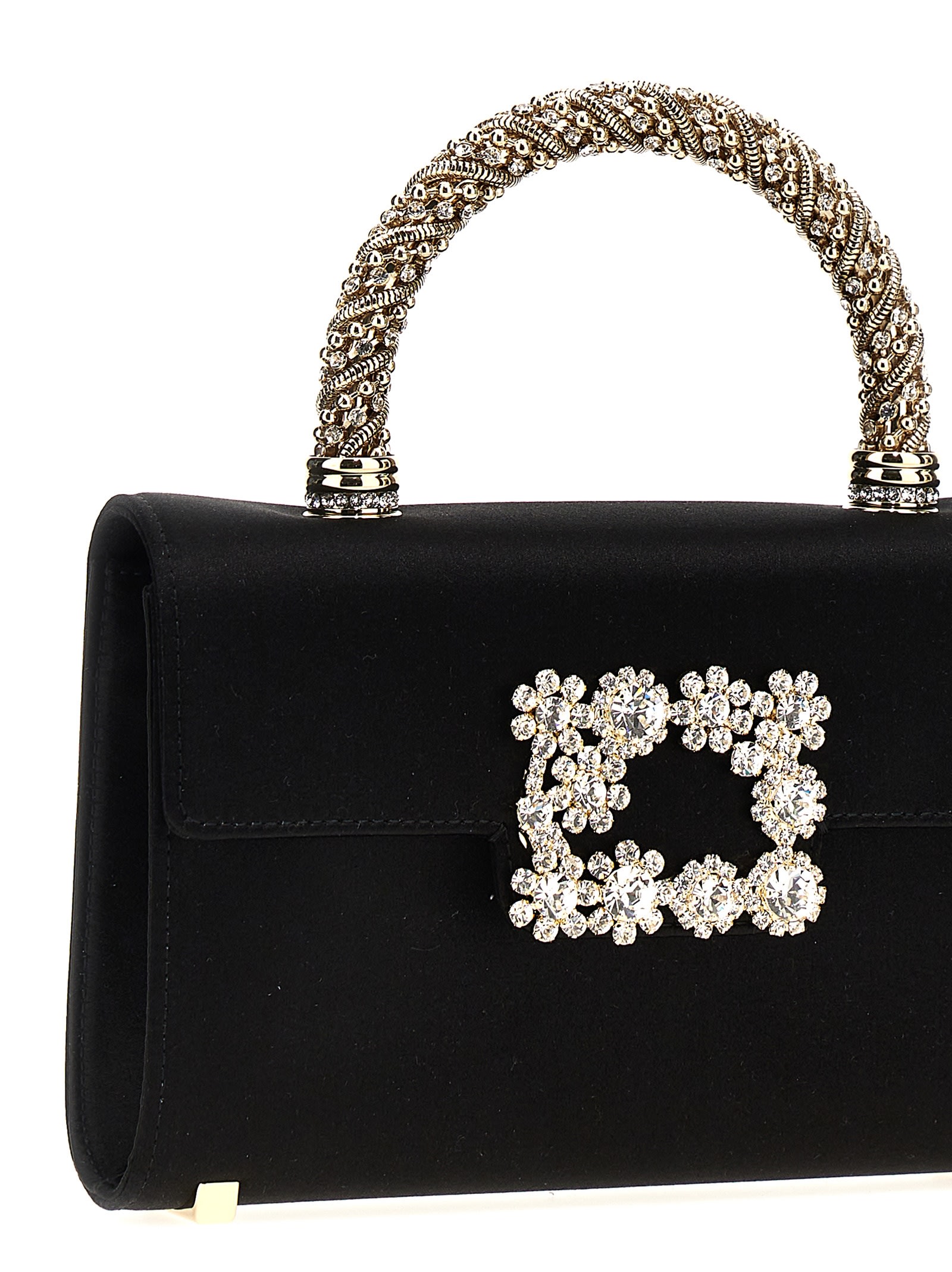 Roger Vivier Flower Strass Jewel Mini Handbag In Black