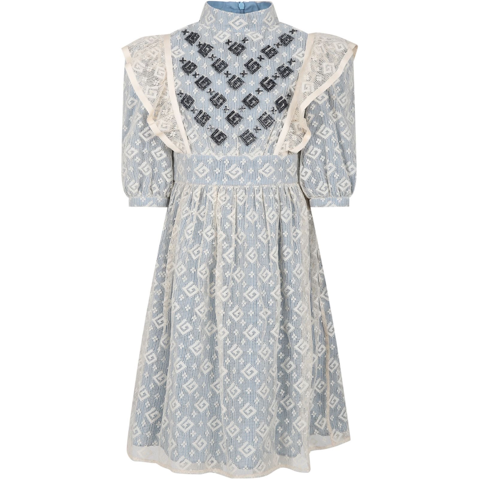 Gucci Kids' Light Blue Dress For Girl With Double G | ModeSens