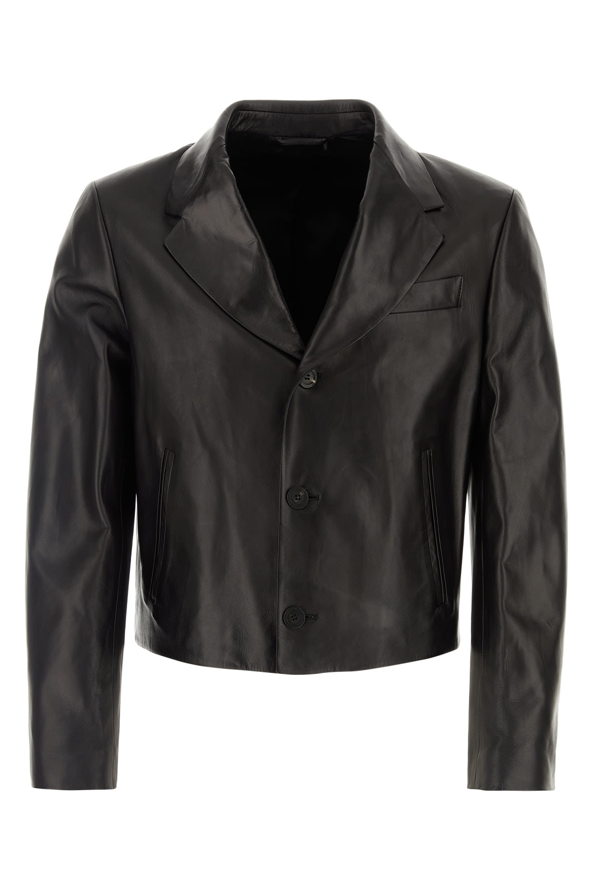 Ferragamo Leather Blazer Jacket In Nero