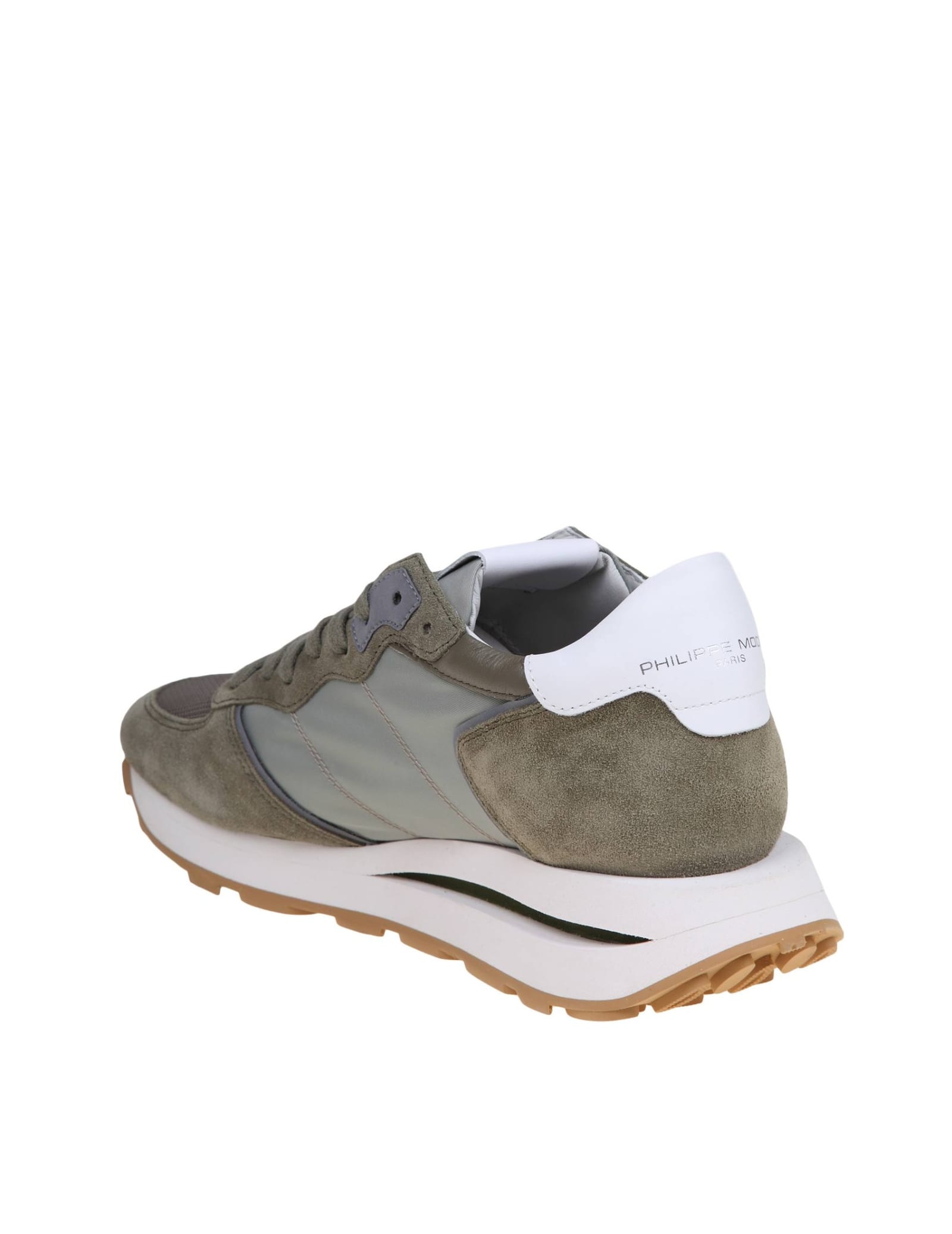 Shop Philippe Model Tropez Haute Low Suede And Nylon Sneakers Color Green In Verde