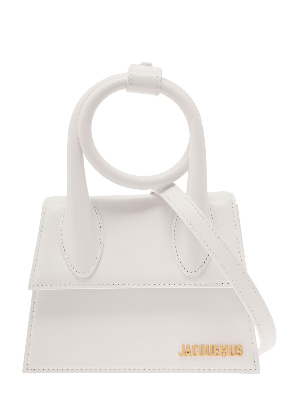 Shop Jacquemus Le Chiquito Noeud White Crossbody Bag With Logo Detail In Leather Woman