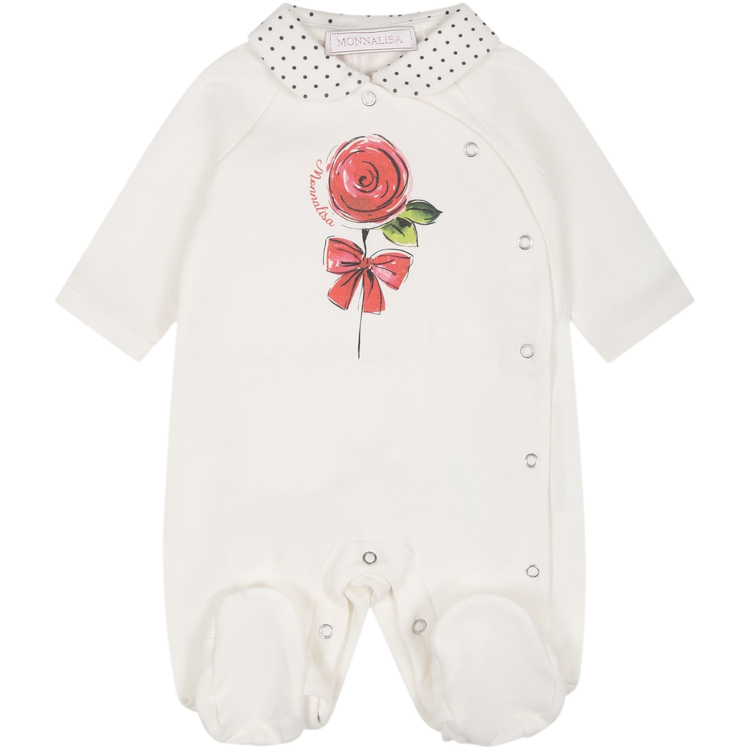 MONNALISA WHITE BABYGROW FOR BABY GIRL WITH FLOWER AND LOGO