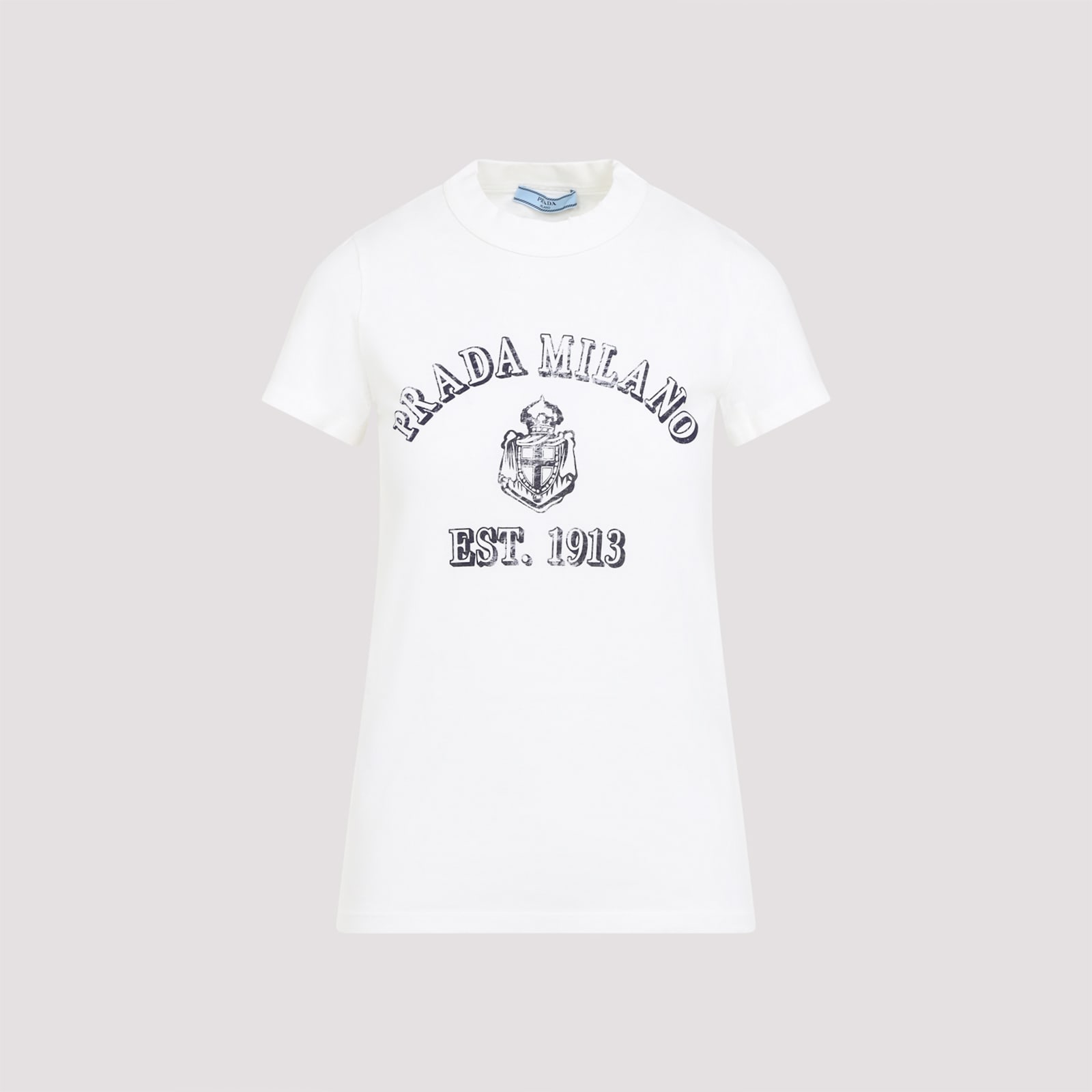 Prada Stamped Logo Crew Neck T-shirt In Bianco