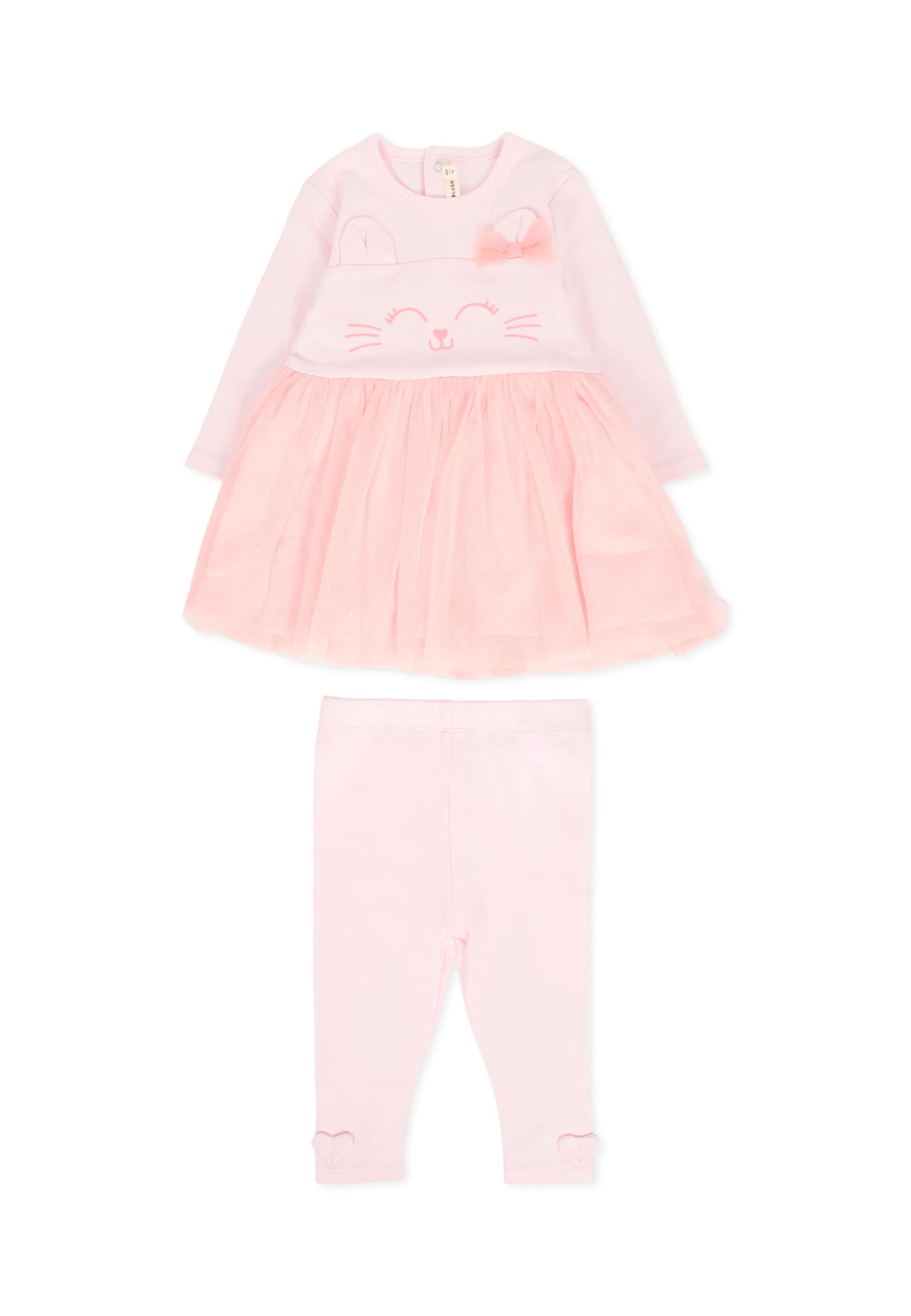 Billieblush Pink Suit For Baby Gilr With Cat In Pink