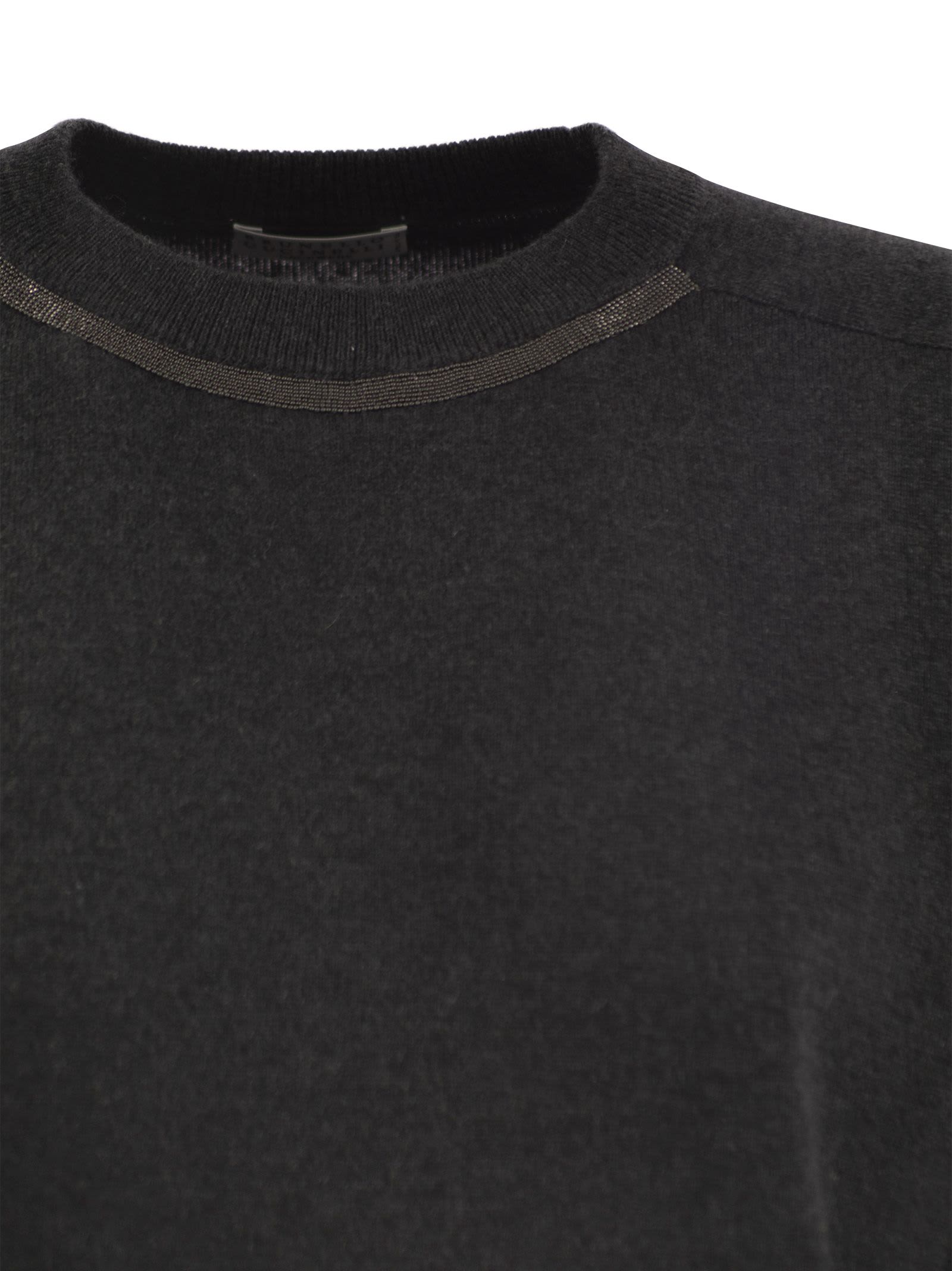 Shop Brunello Cucinelli Cashmere Sweater With Neck Jewel In Anthracite