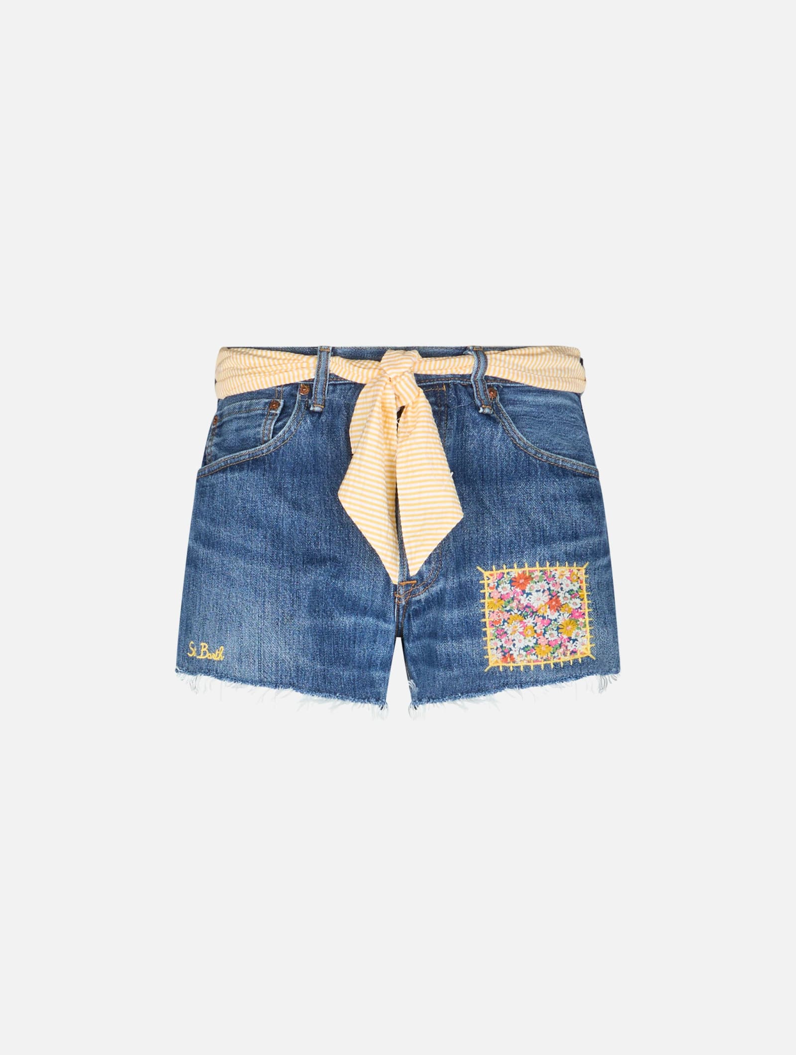 MC2 SAINT BARTH WOMAN LIBBY DENIM SHORTS MADE WITH LIBERTY FABRIC 