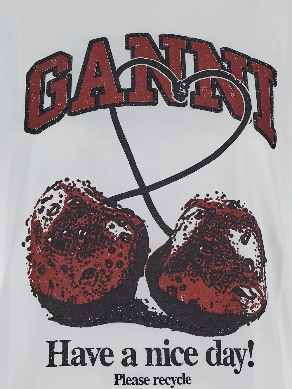 Shop Ganni Cotton T-shirt In Bianco