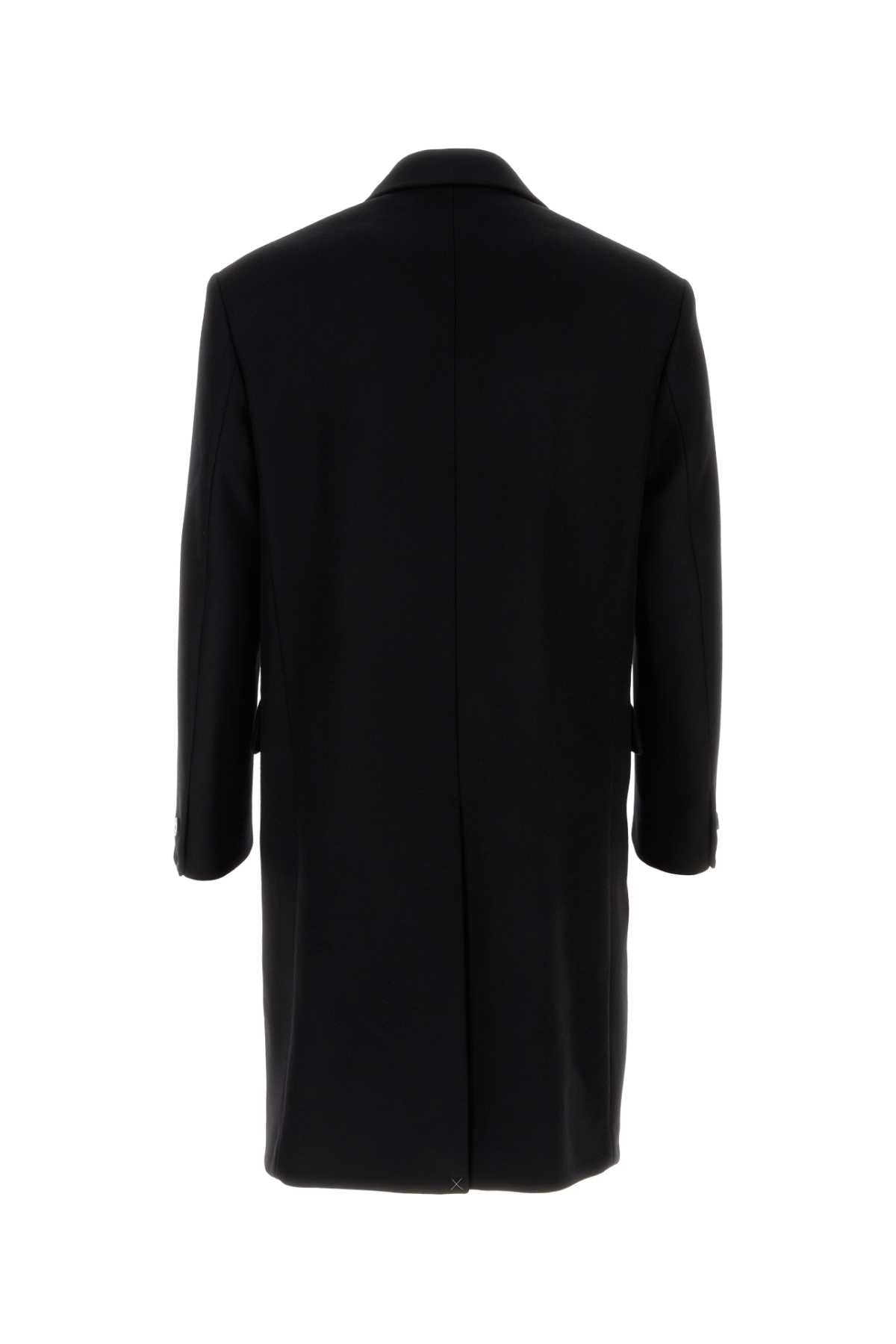 Versace Wool Coat With Back Vent And Notch Lapel In Black