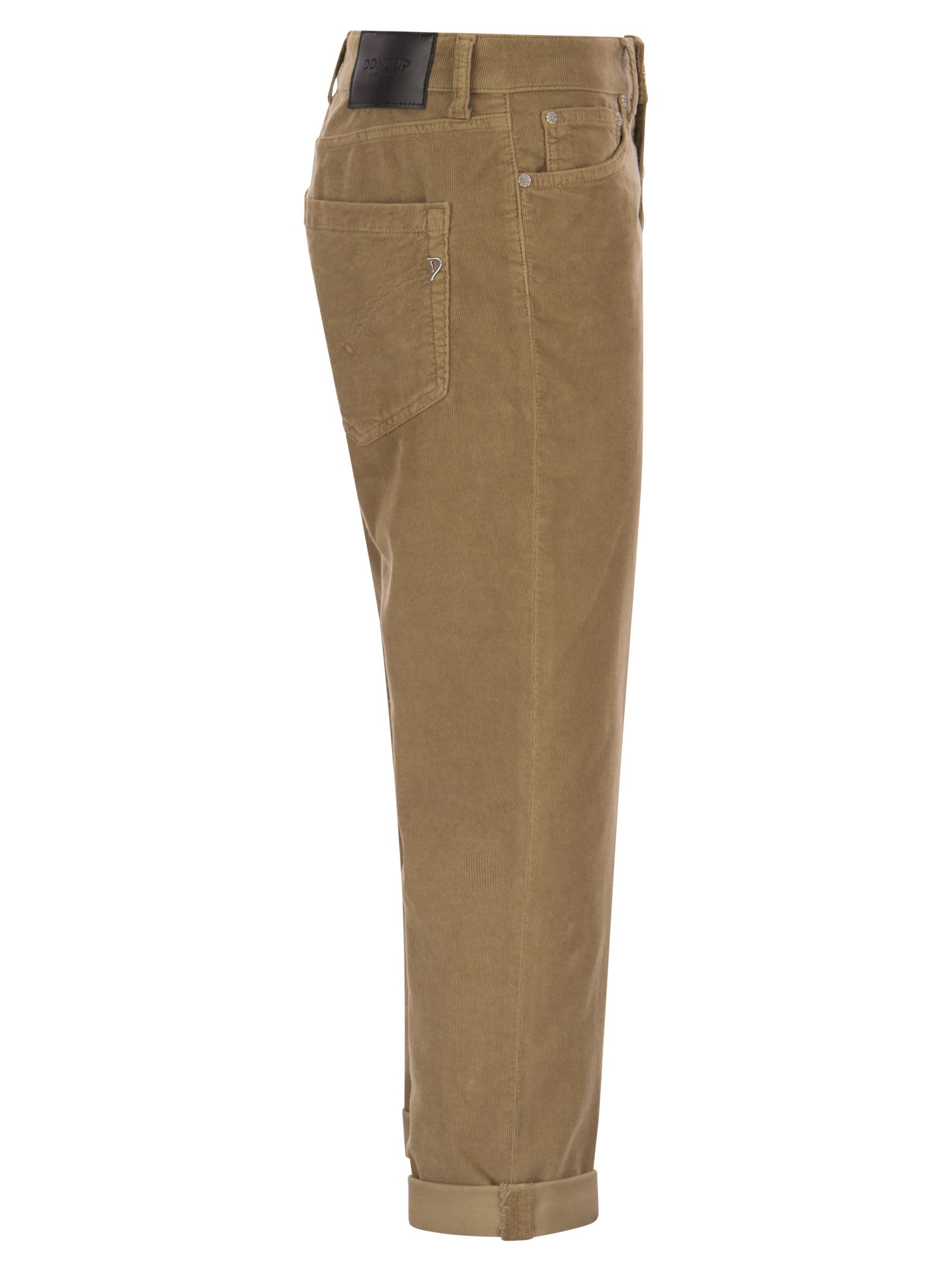 Shop Dondup Koons - Multi-striped Velvet Trousers With Jewelled Buttons In Camel