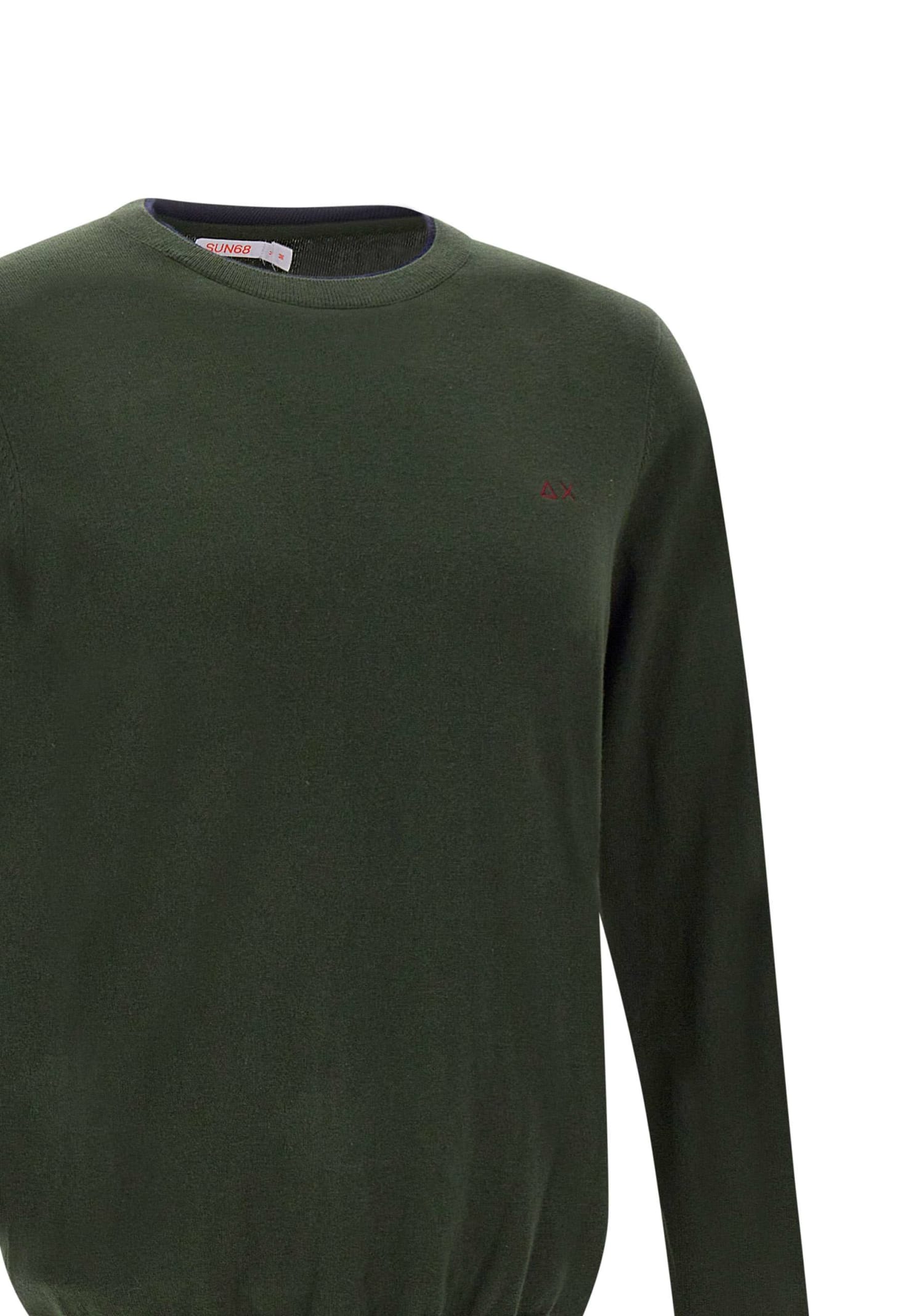 Shop Sun 68 Round Double Cotton And Wool Pullover Sweater In Militare