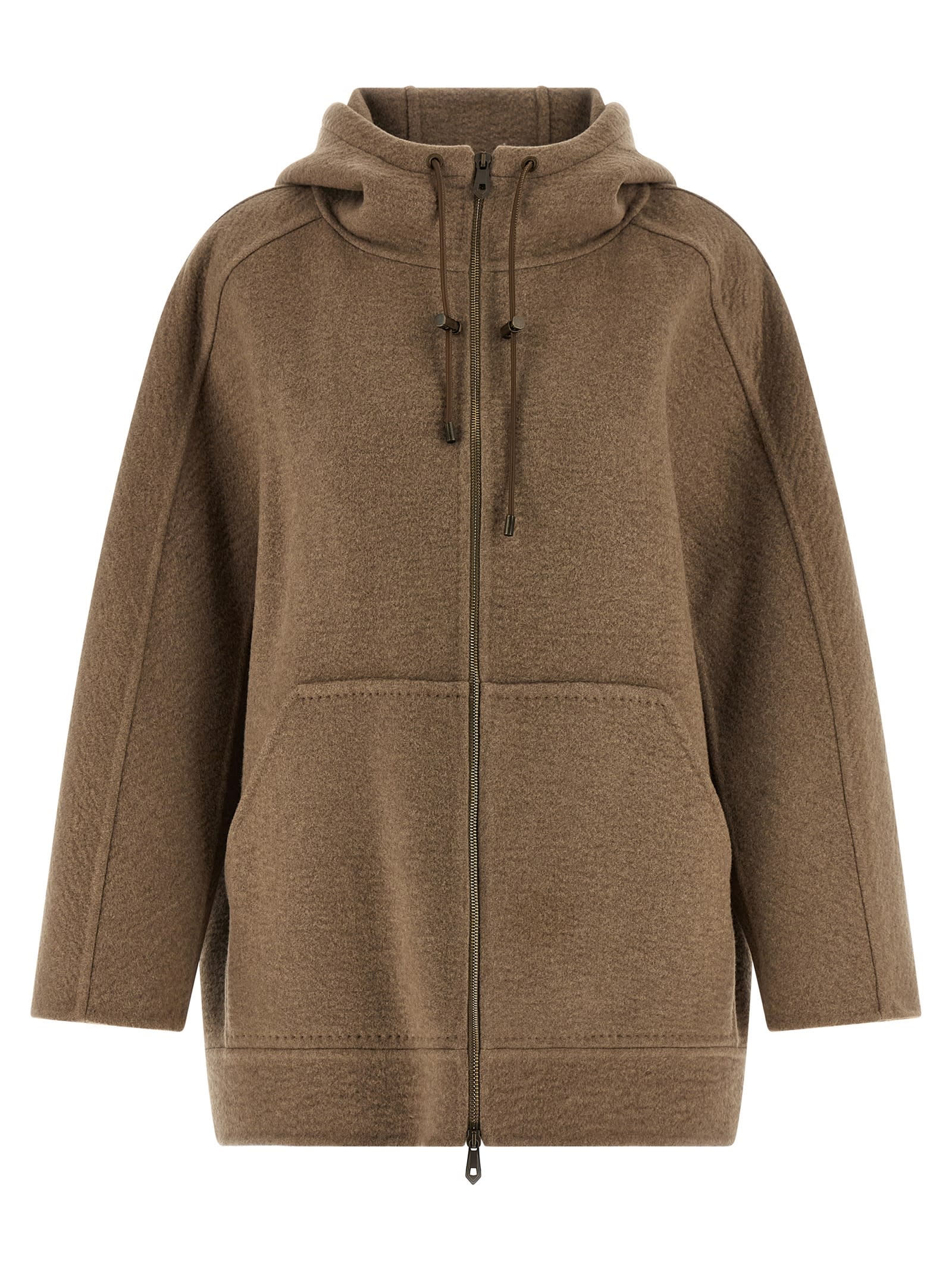 Max Mara Hooded Coat With Drawstring And Pockets In Brown