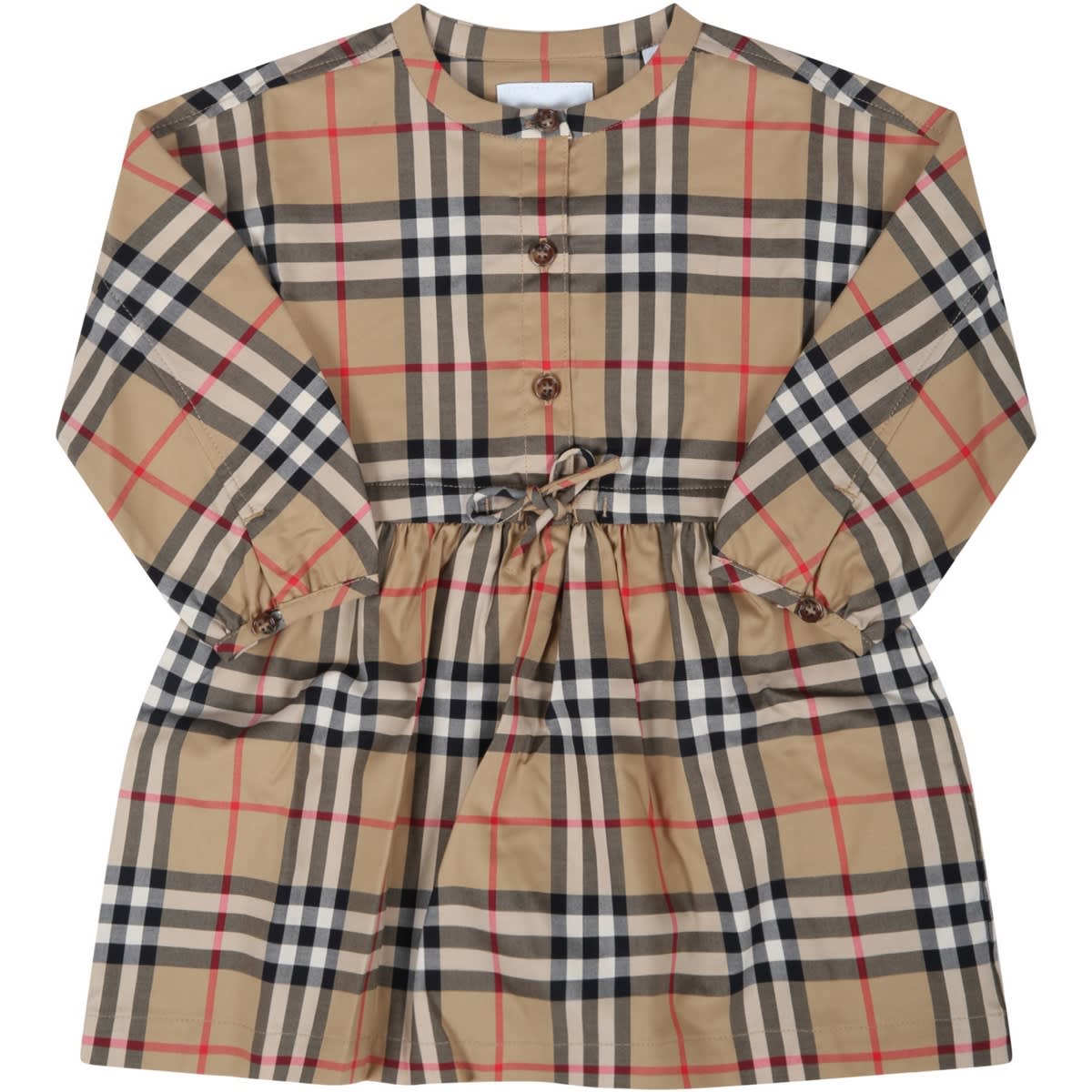 Burberry Beige Dress For Baby Girl With Vintage Checks