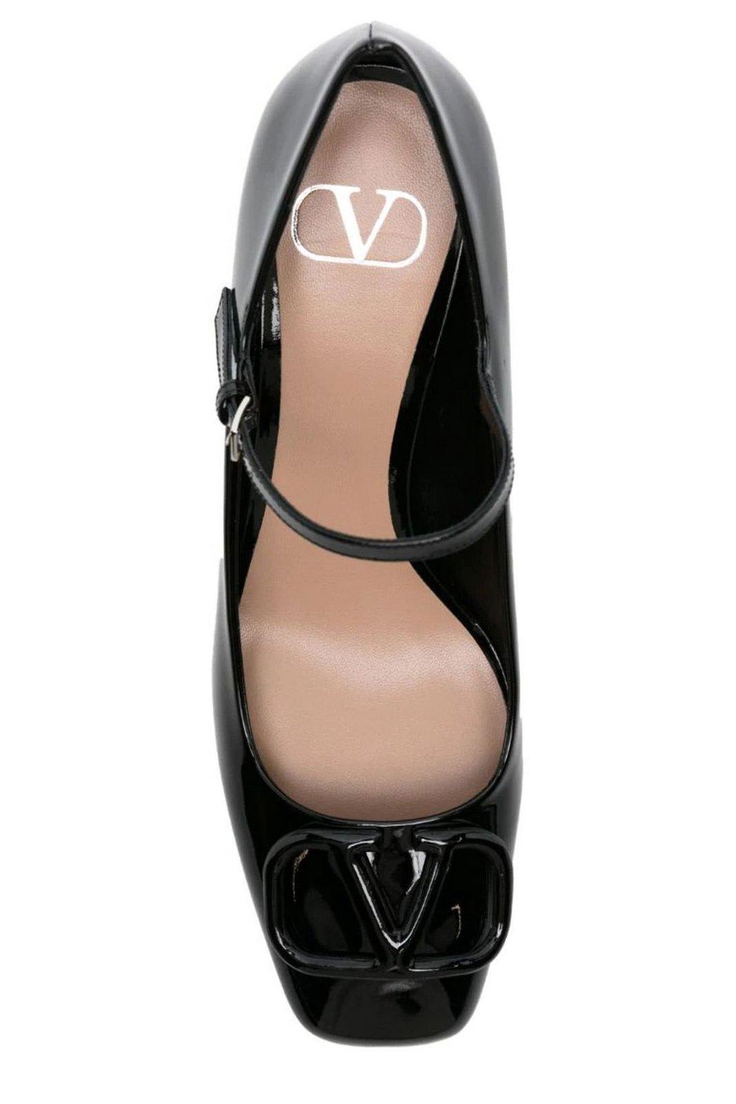 Shop Valentino Vlogo Plaque Square Toe Pumps In Black