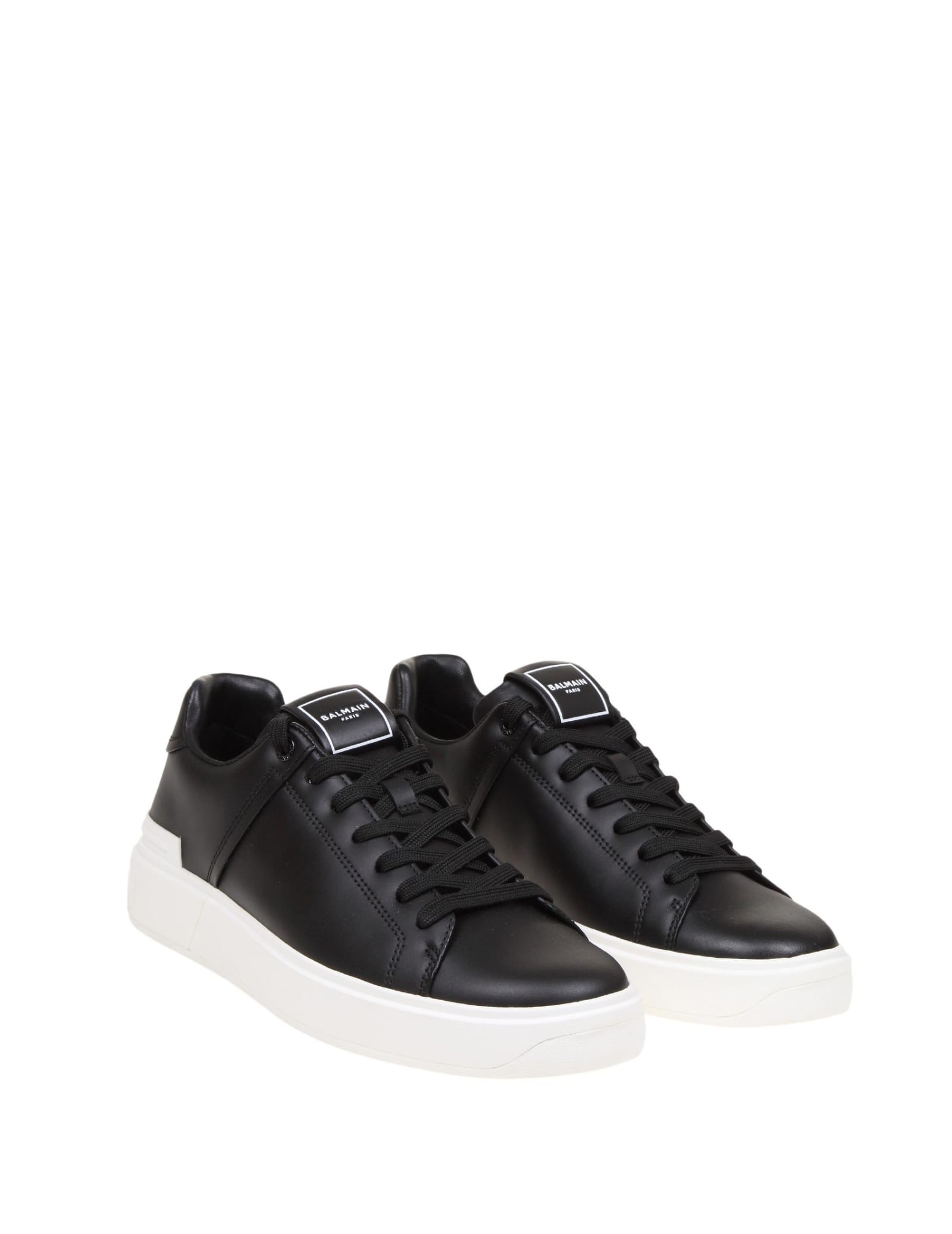 Shop Balmain Black Leather B-court Sneakers In Noir