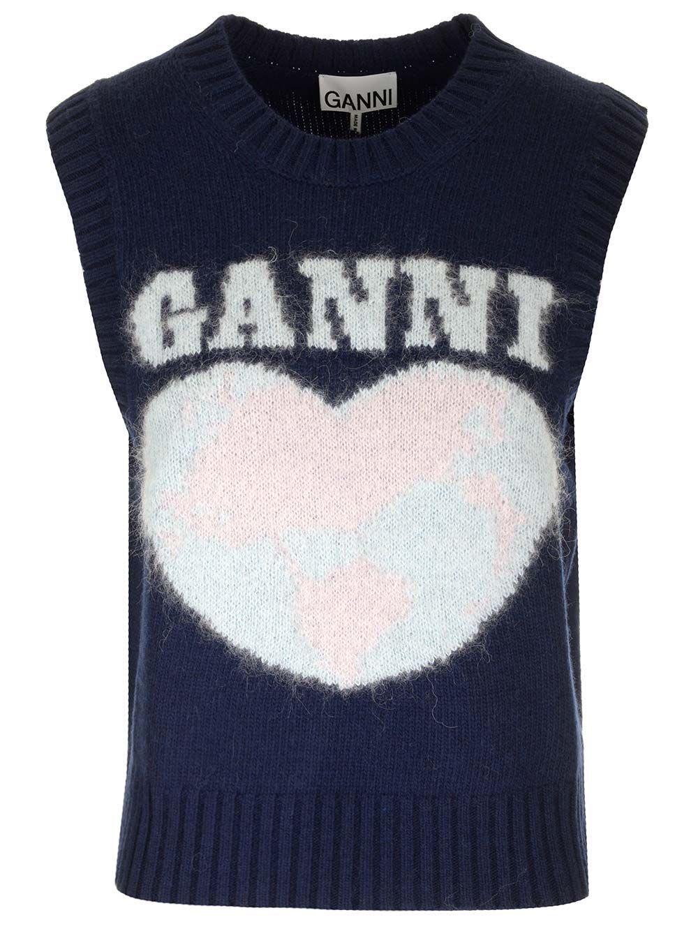 Shop Ganni Wool Gilet In Blue