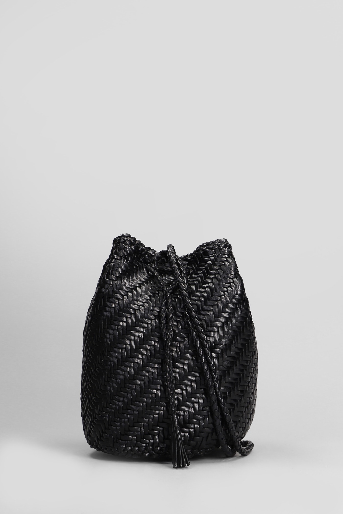 Pompom Double Jump Shoulder Bag In Black Leather