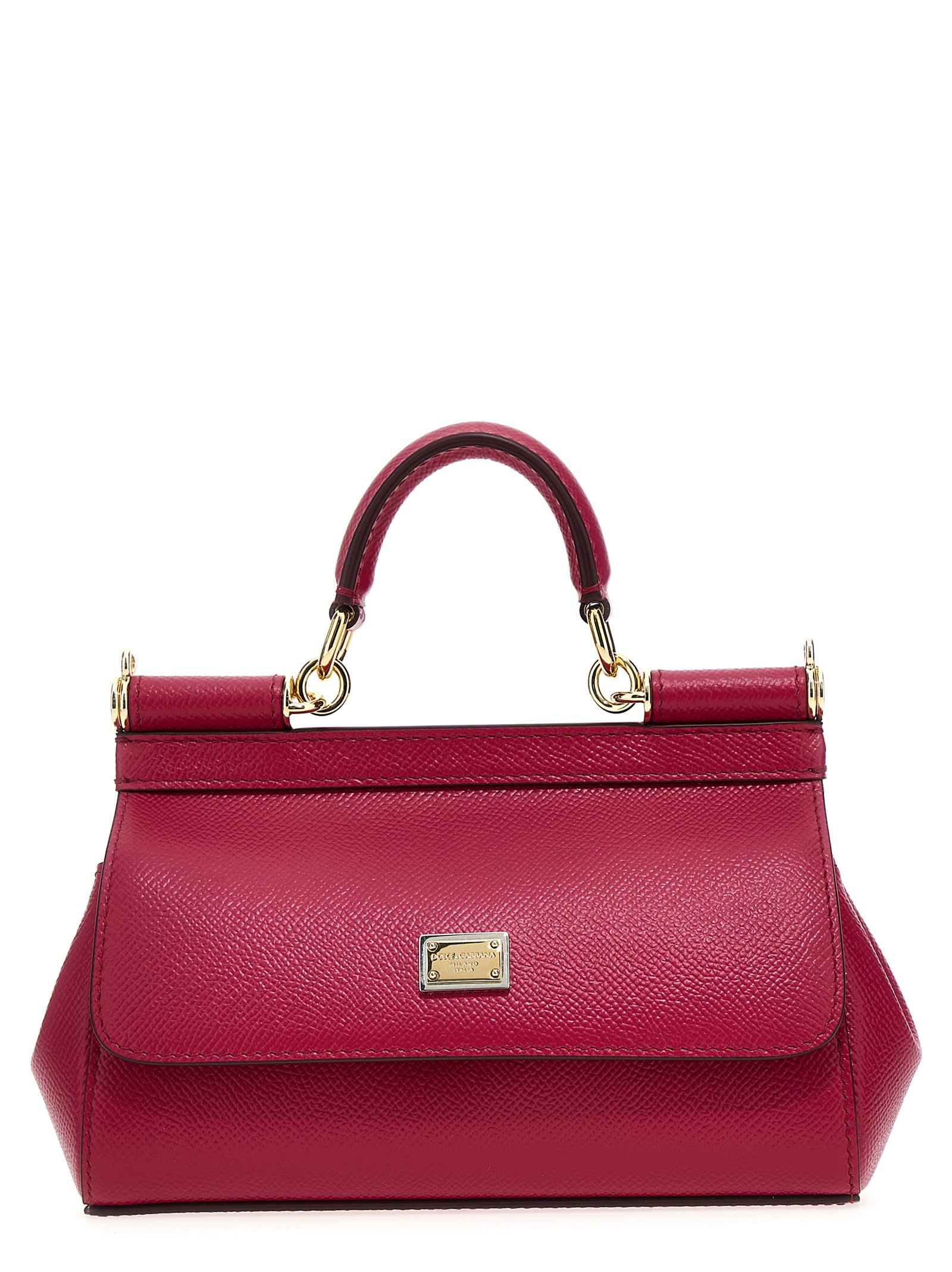 Dolce & Gabbana Small Sicily Dauphine Leather Handbag In Fuchsia