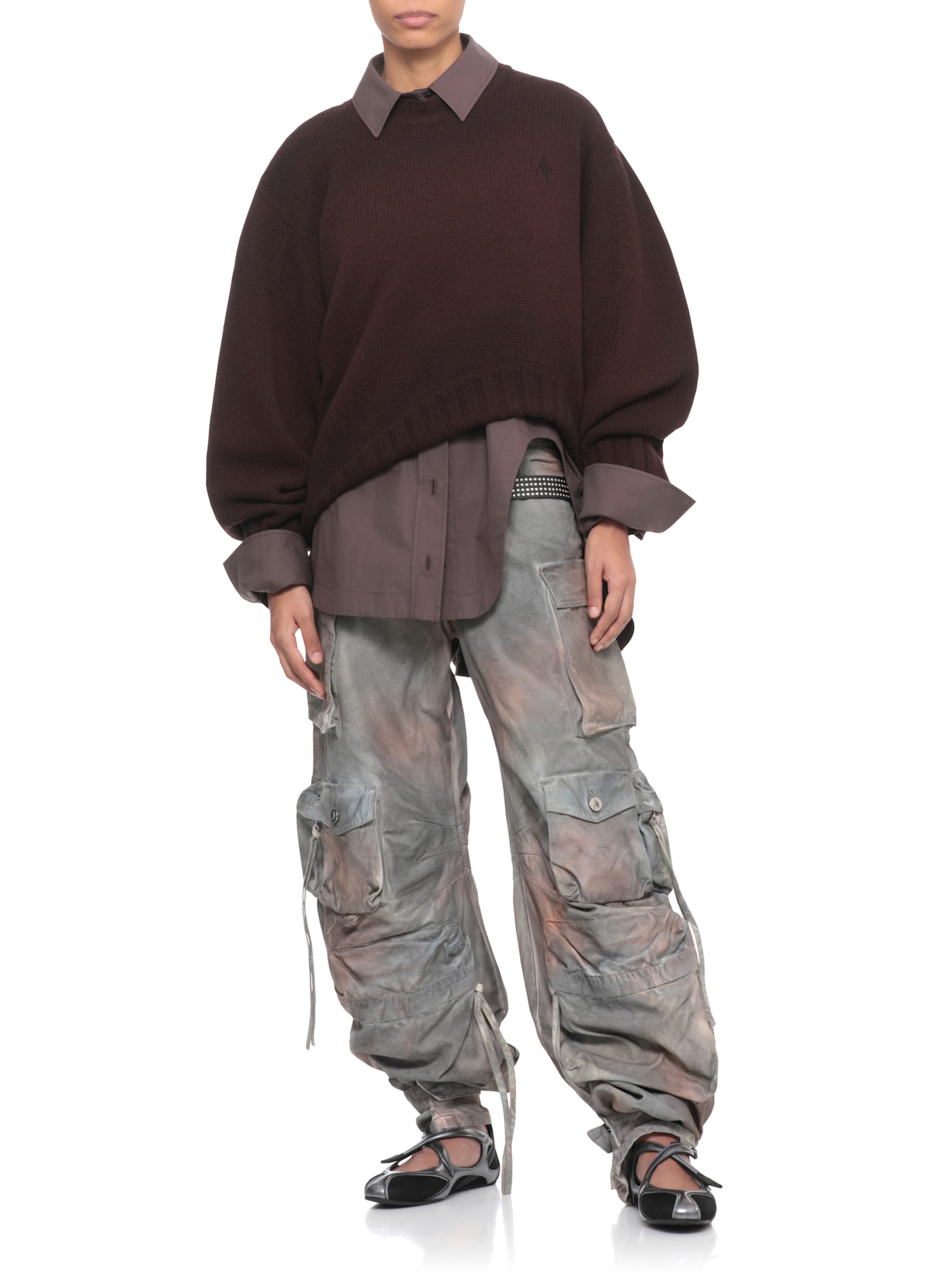 Attico Cargo Jeans With Belt Loops And Tie Features In Gray