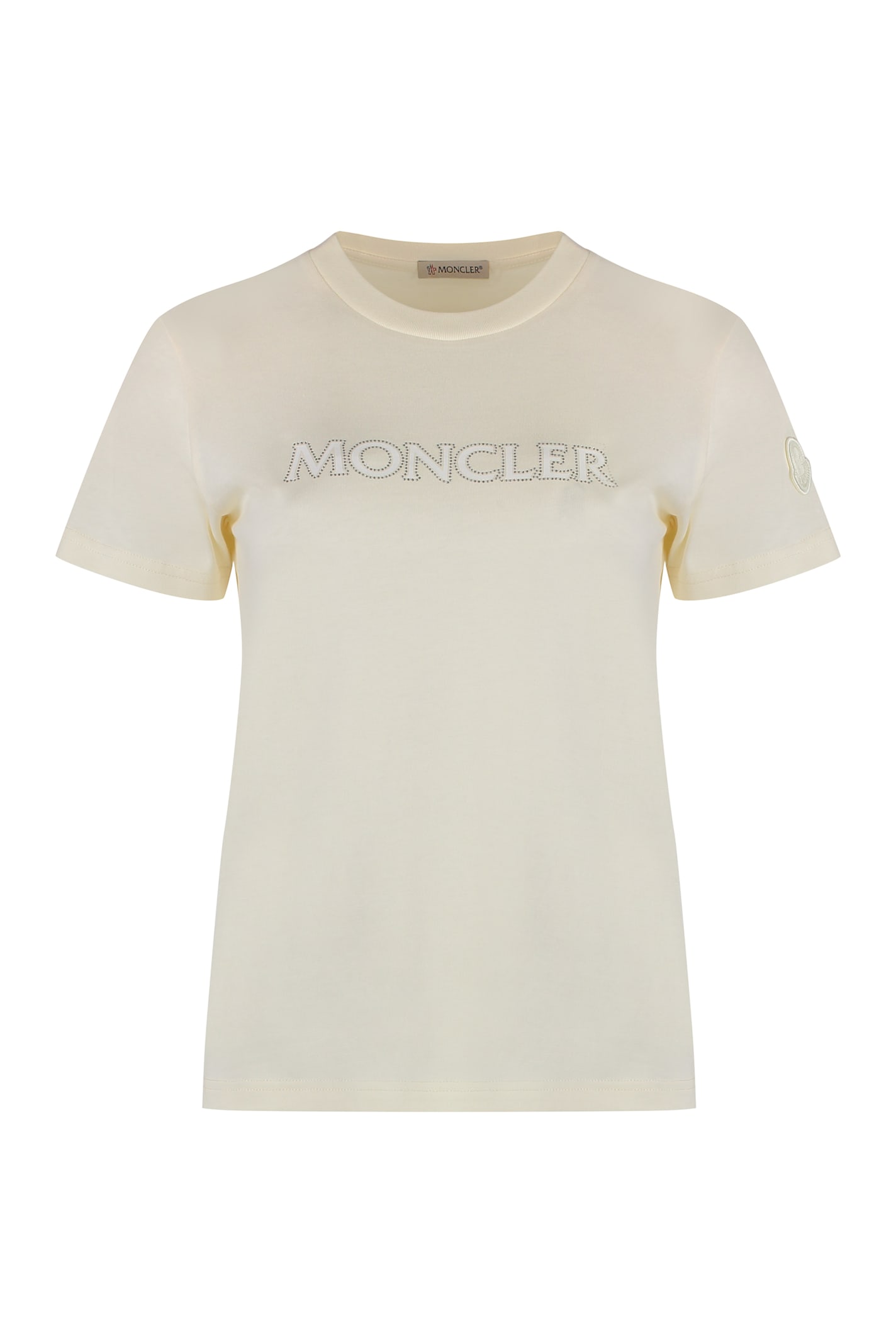 Shop Moncler Logo Cotton T-shirt In Ivory