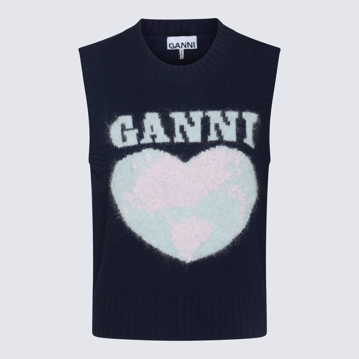 Shop Ganni Dark Blue Wool Knitwear In Sky Captain