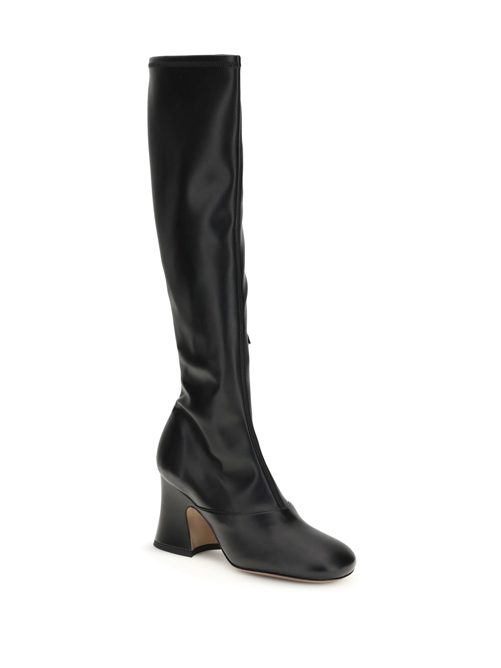 Chloé Knee-high Synthetic Leather Janis Block Heel Boots In Black
