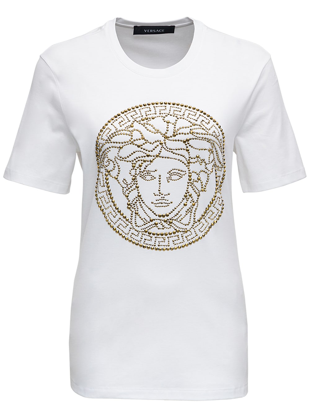 Versace White Cotton T-shirt With Applied Medusa Logo