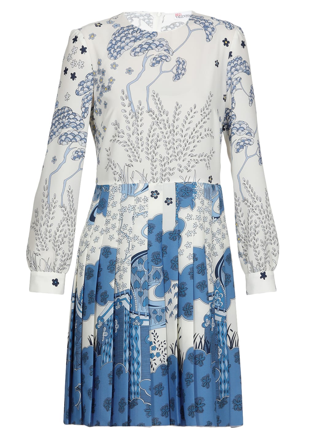 RED Valentino Dress With Crepe De Chine Folds With Oriental Toile De Jouy Print