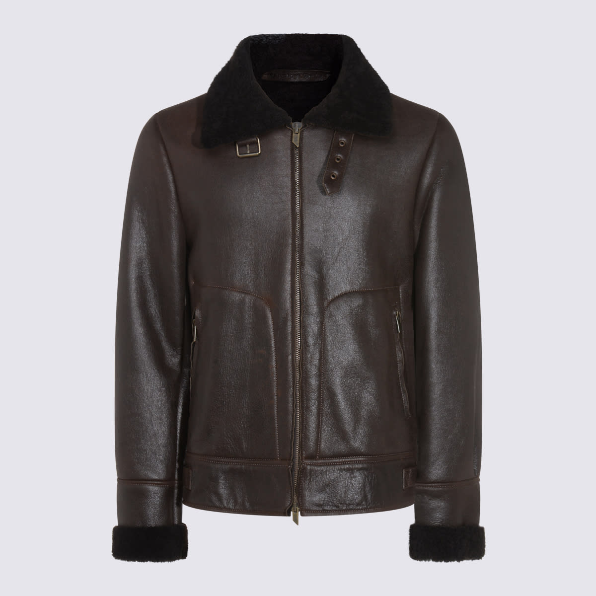 Salvatore Santoro Shearling-collar Leather Jacket In Brown
