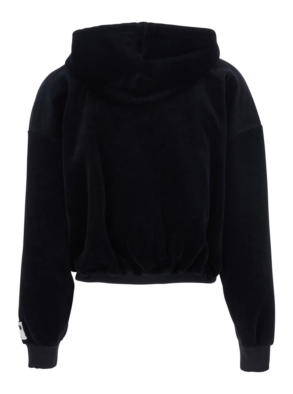 Golden Goose Journey Ws Zip Up Hoodie Crop Bomber Double Chenille Jersey Laser Print In Black