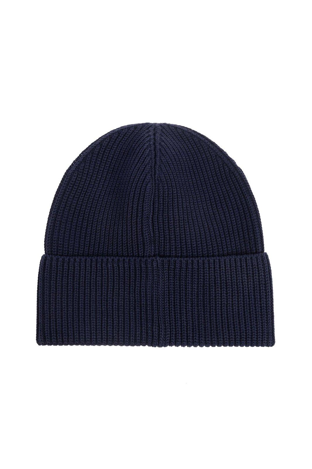Shop Moncler Logo Patch Ribbed-knit Beanie In Blue