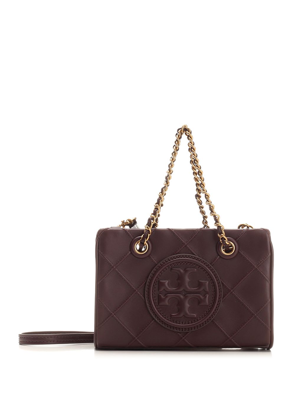 Shop Tory Burch Mini Fleming Chain Bag In Bordeaux