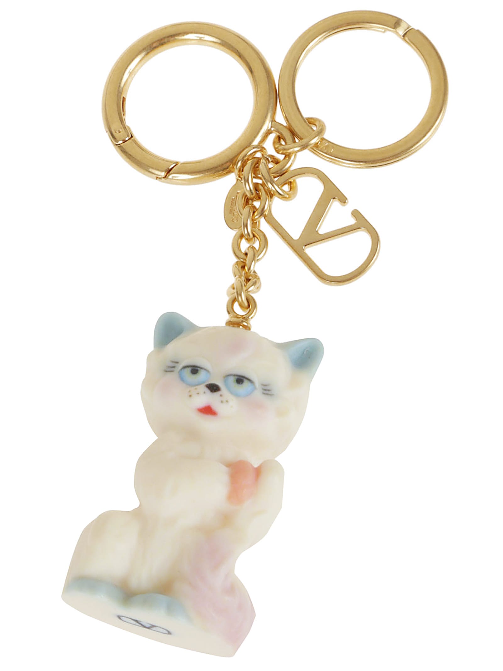 Valentino Le Chat De La Maison Gold-tone And Plastic Key Fob In Gold