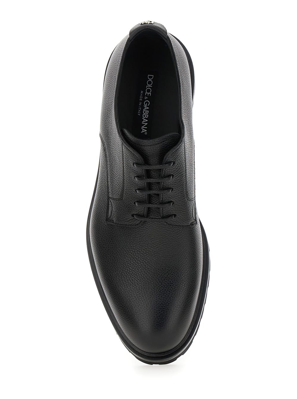 Dolce & Gabbana 'altavilla' Black Derby Lace-up Shoes With Metal Dg Logo On Heel In Black