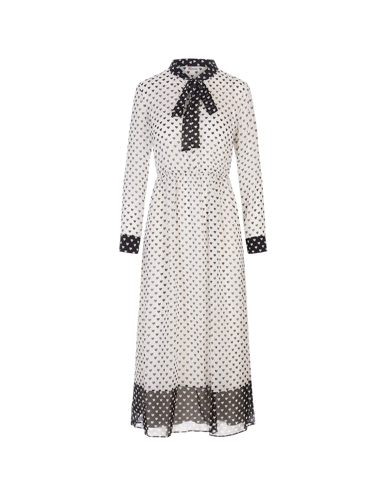 RED VALENTINO WHITE SILK DRESS WITH HEARTS PRINT