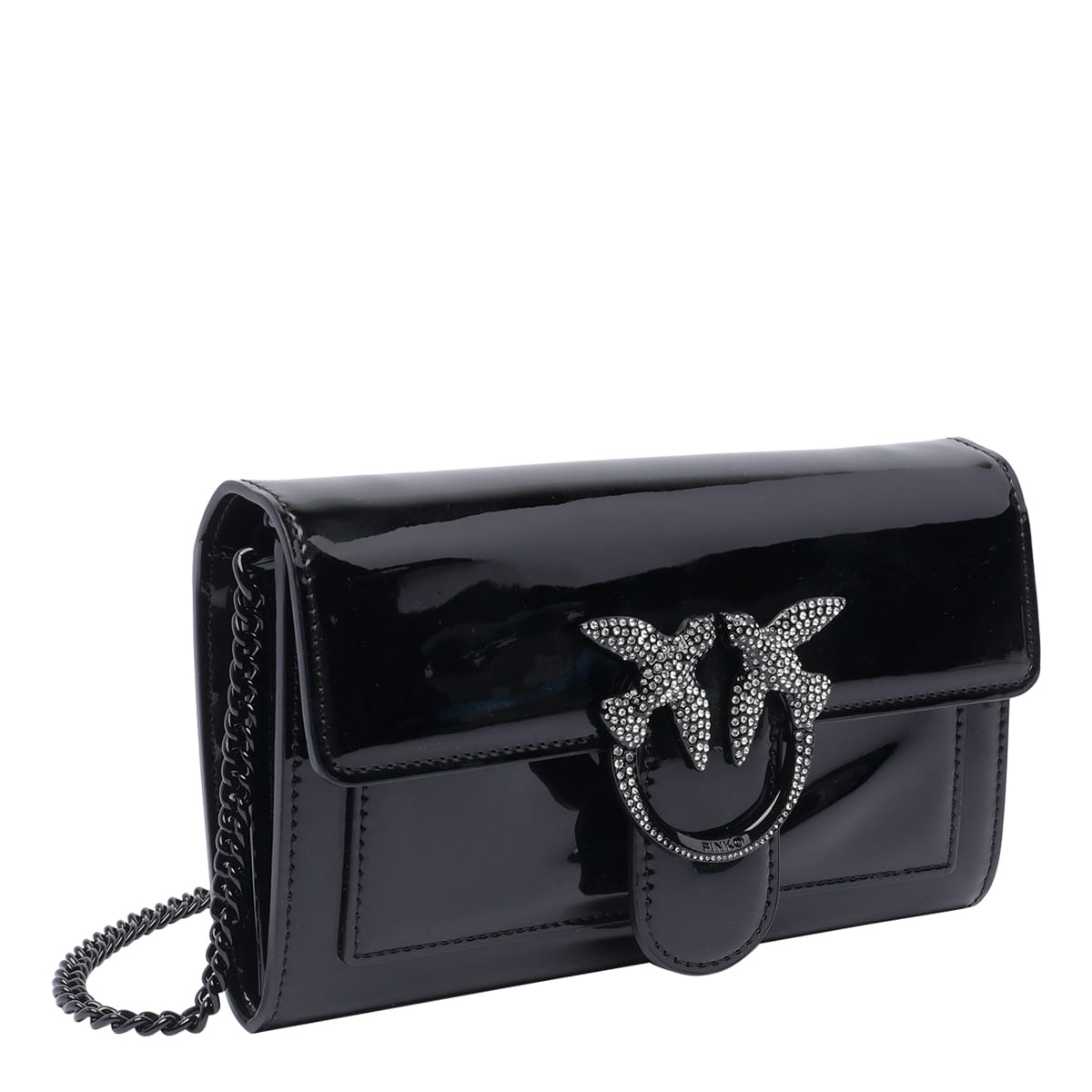 Shop Pinko Bird Buckle Chain Wallet In Nero Limousine Block Color