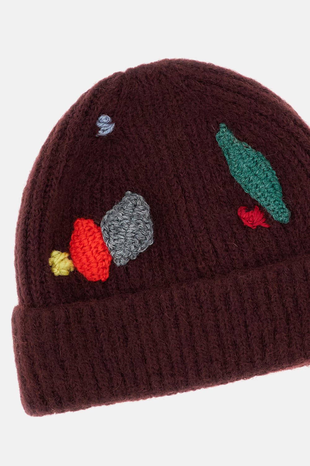 Exquisite J Embroidered Wool Beanie In Burgundy