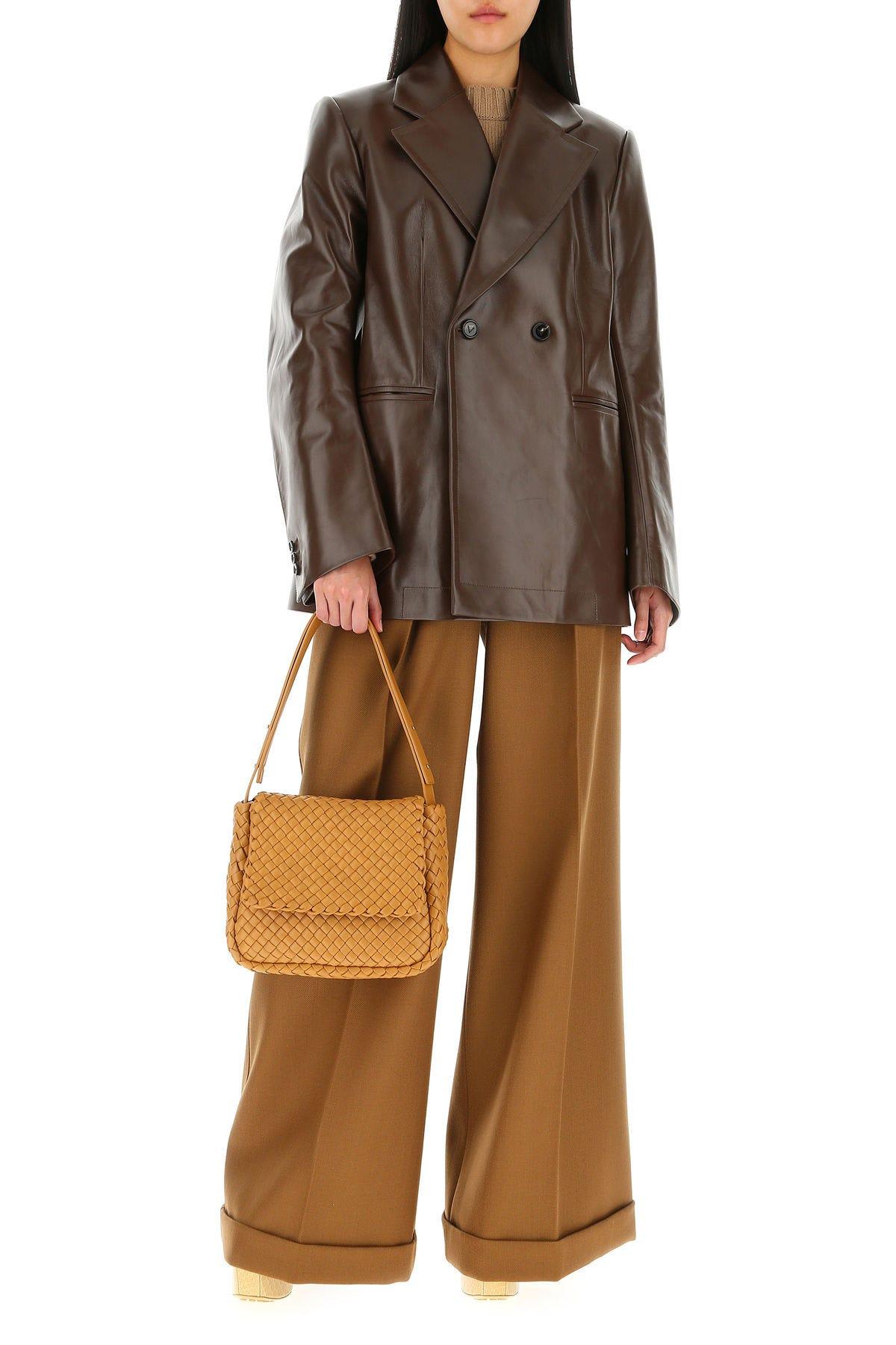 Bottega Veneta Womens Caramel Cobble Intrecciato Leather Shoulder Bag