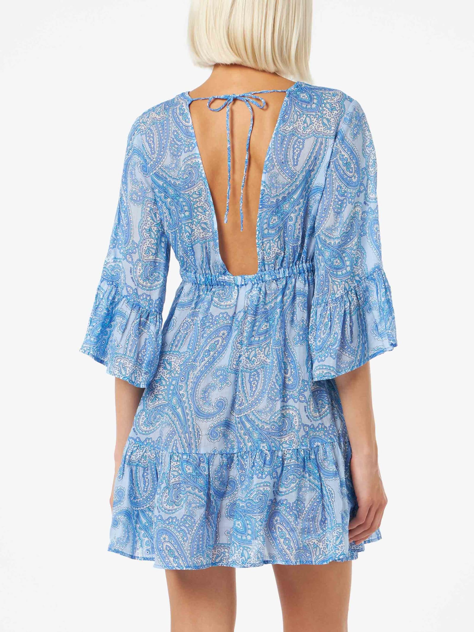 Mc2 Saint Barth Woman Linen Paisly Short Dress April In Sky