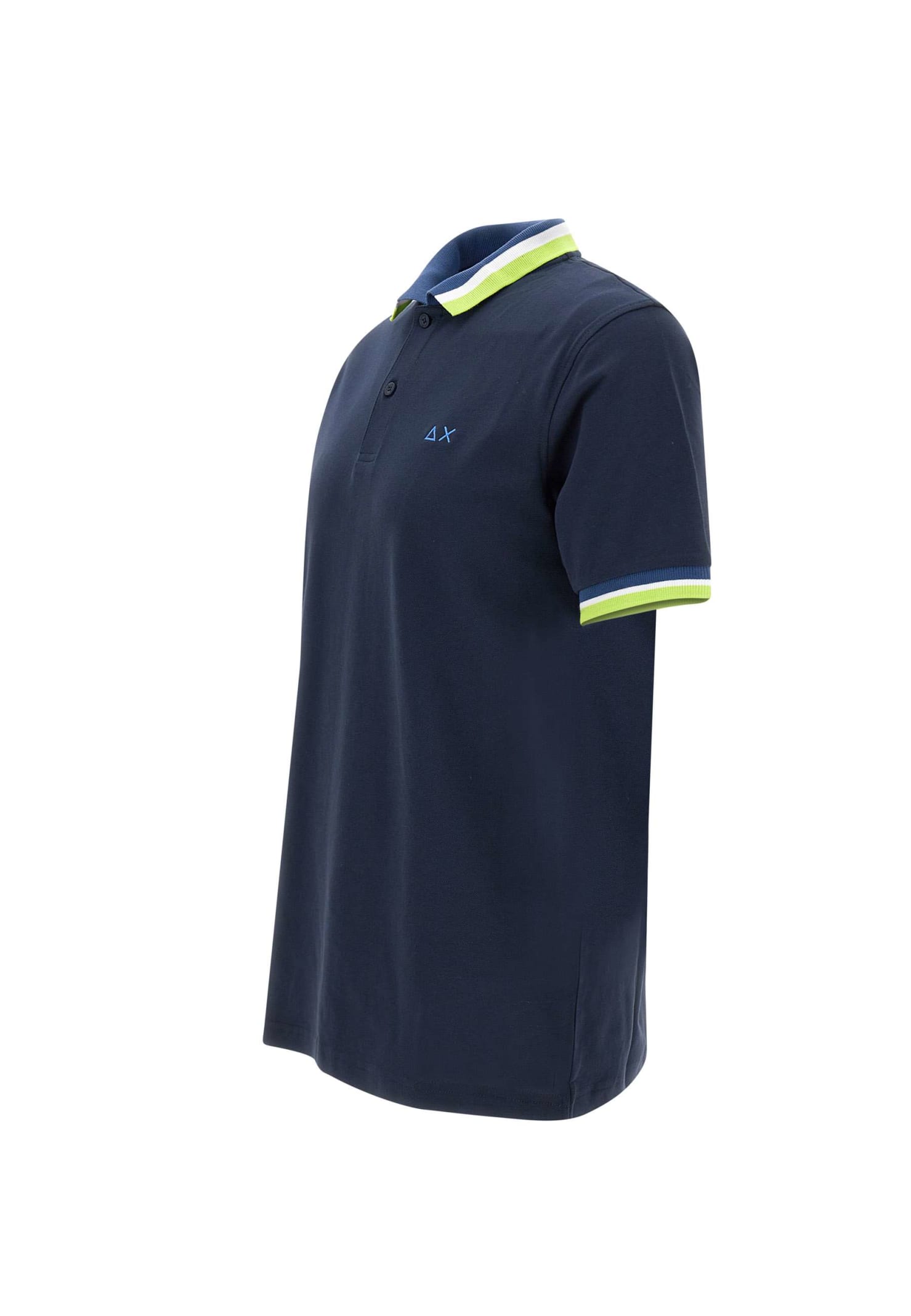 Shop Sun 68 Collar Multistripes Cotton Polo Shirt