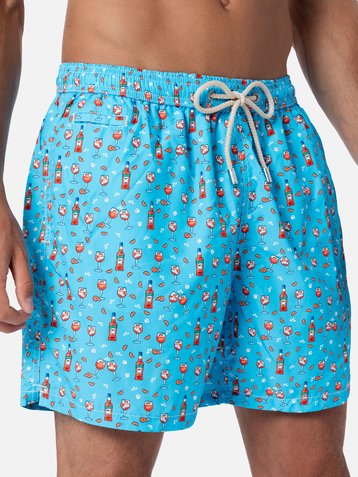 Shop Mc2 Saint Barth Man Lightweight Fabric Swim-shorts Lighting Micro Fantasy With Aperol Spritz Print Aperol Special Ed In Sky