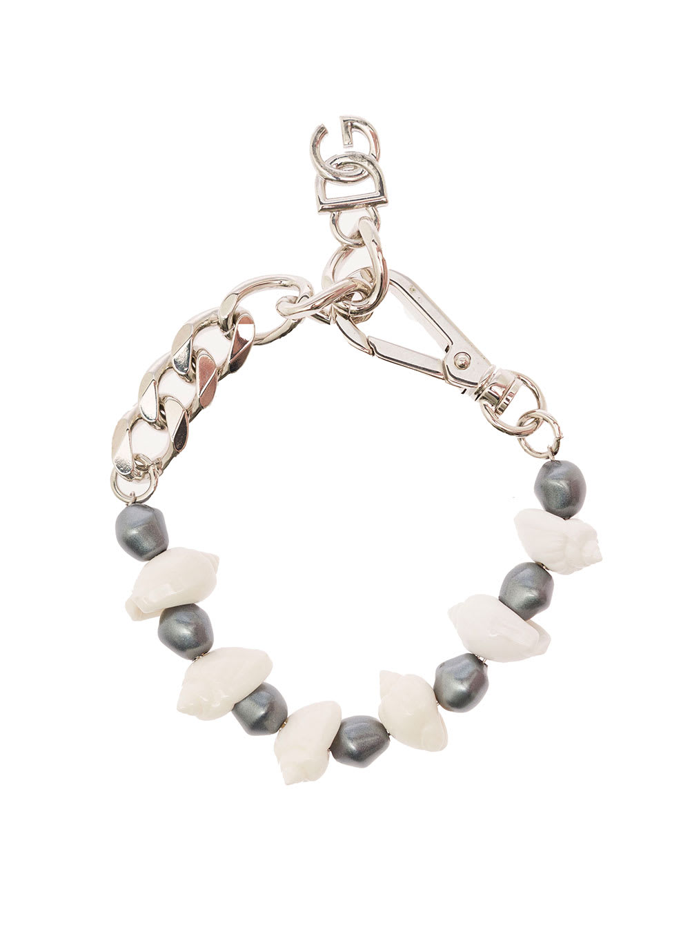 Shop Dolce & Gabbana Silver-colored Bracelet With Shell And Logo Charm In Brass Woman In Metallic