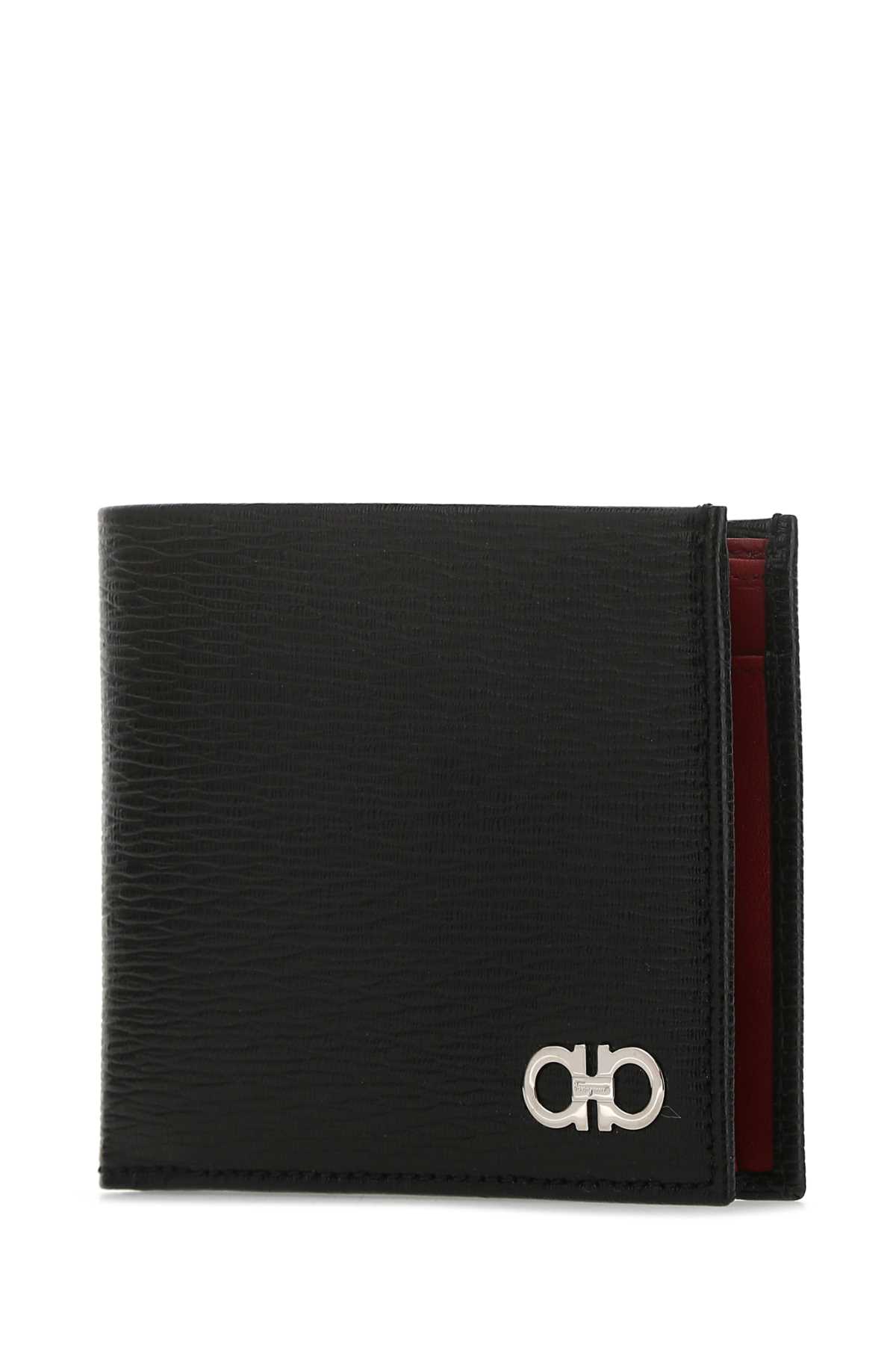 Shop Ferragamo Black Leather Wallet In Nerored