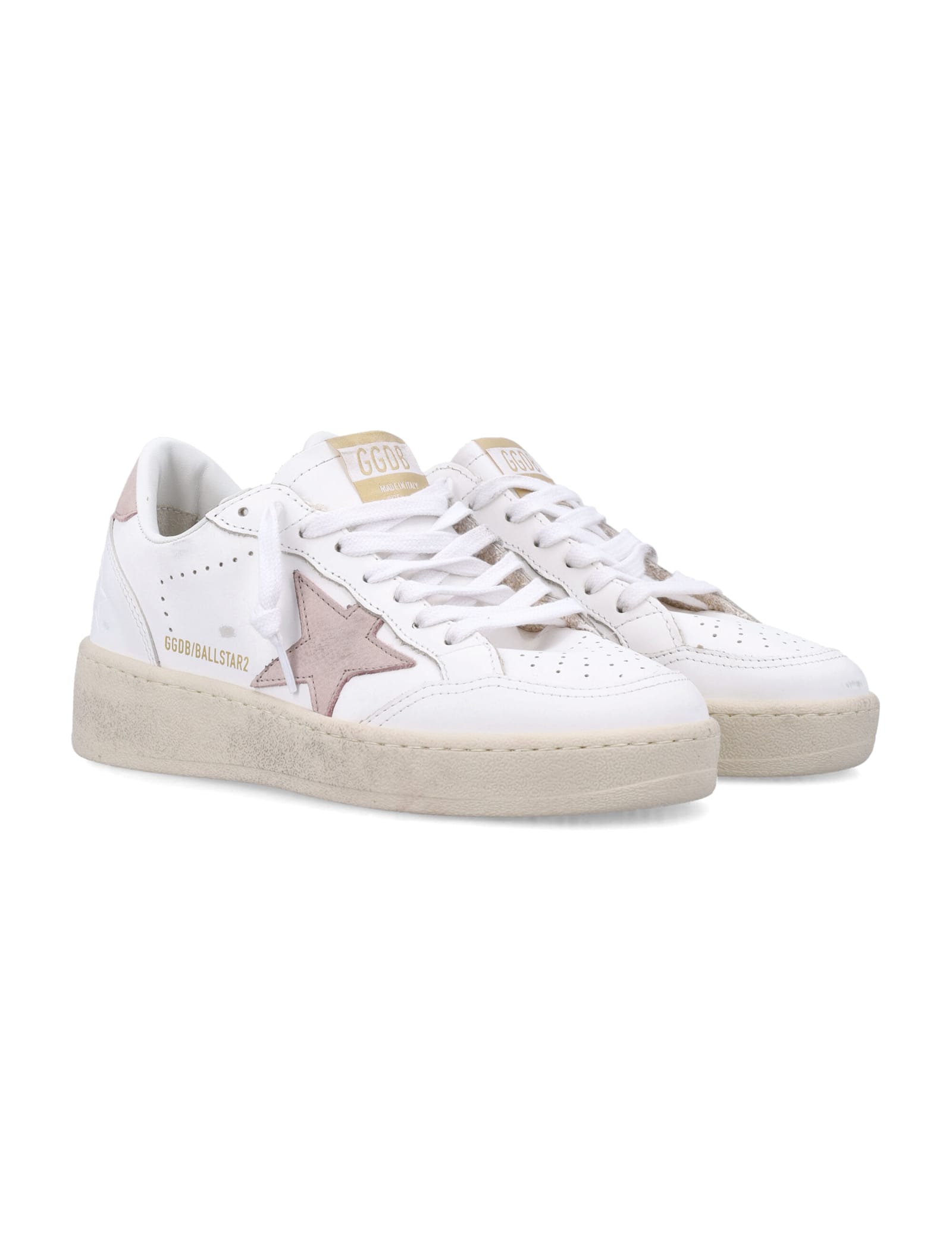Golden Goose Ball Star 2 White Leather Sneakers In White Pink