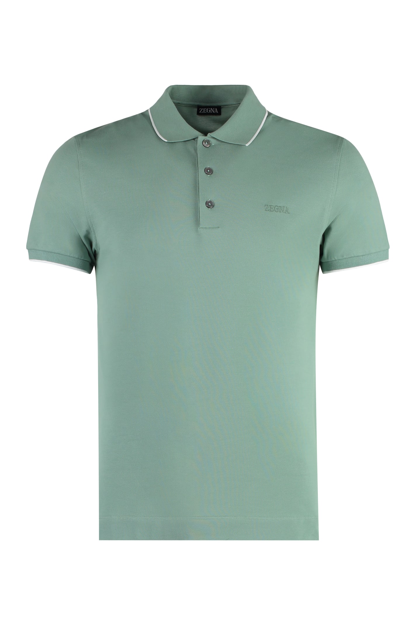 Shop Zegna Short Sleeve Cotton Polo Shirt In Green