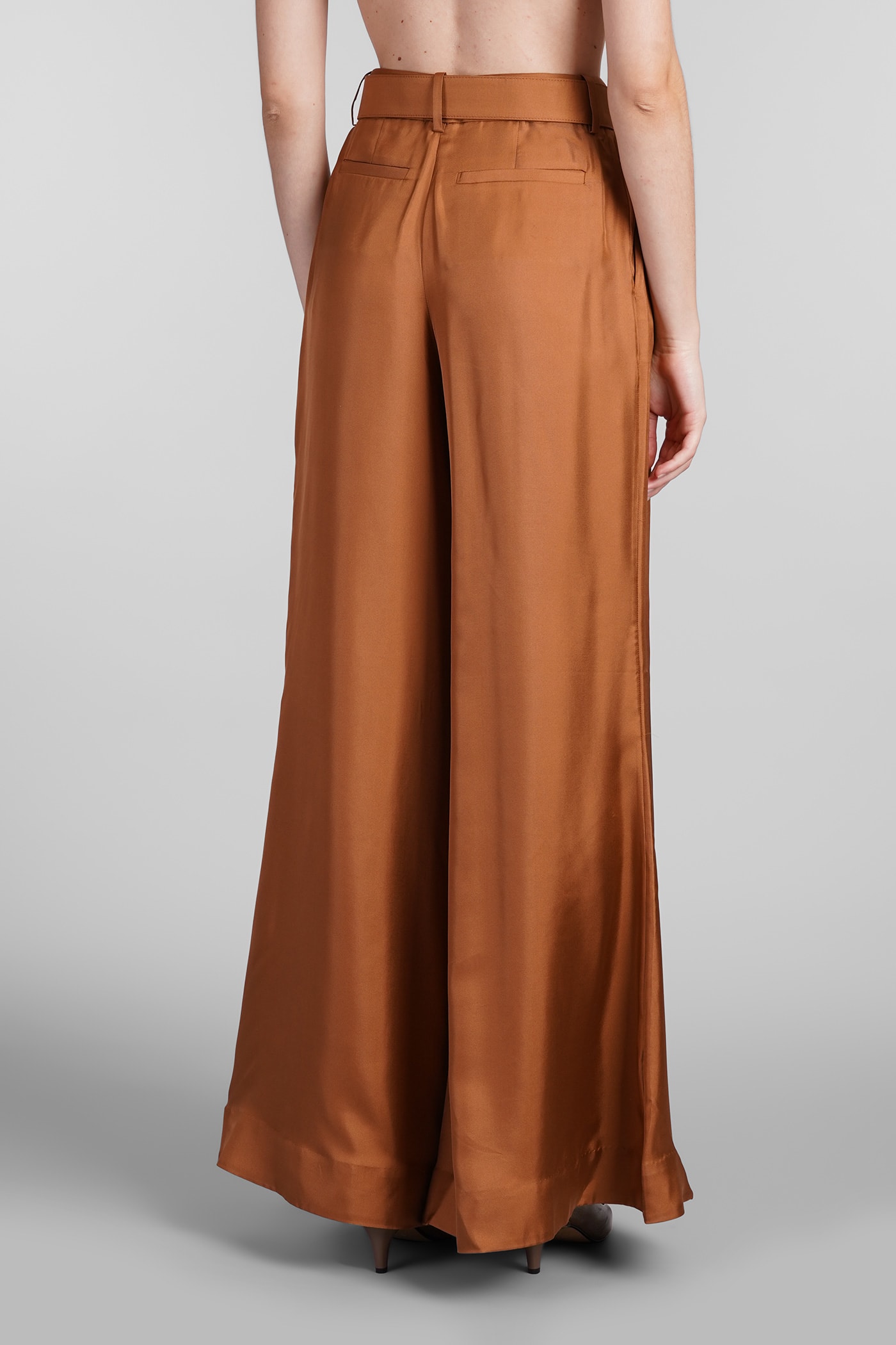 Zimmermann Silk Illustration Wide-leg Pants In Brown