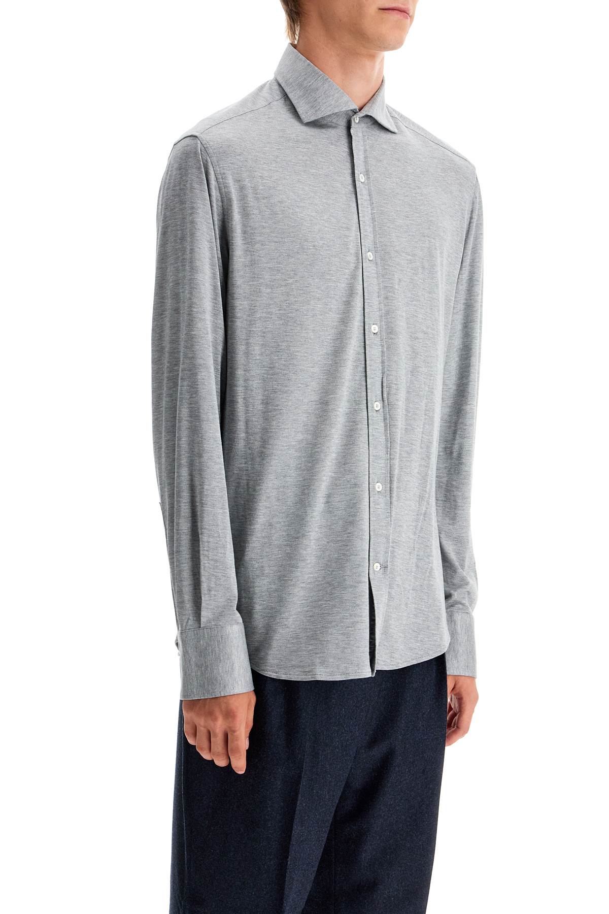 Brunello Cucinelli Grey Linen Shirt With Classic Button-down Collar In Grigio (grey)