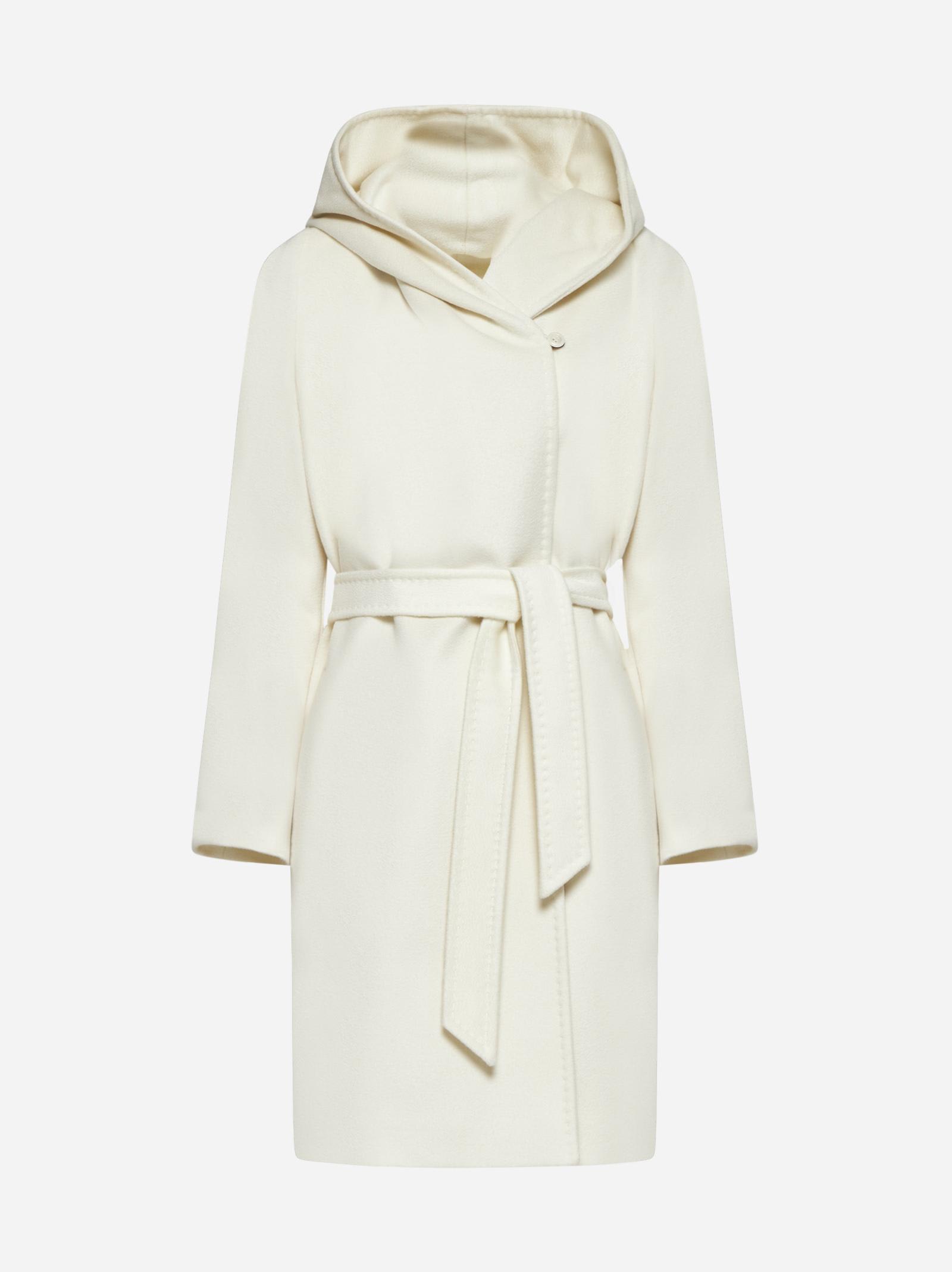 Shop Max Mara Newmang Hooded Wool Coat In White